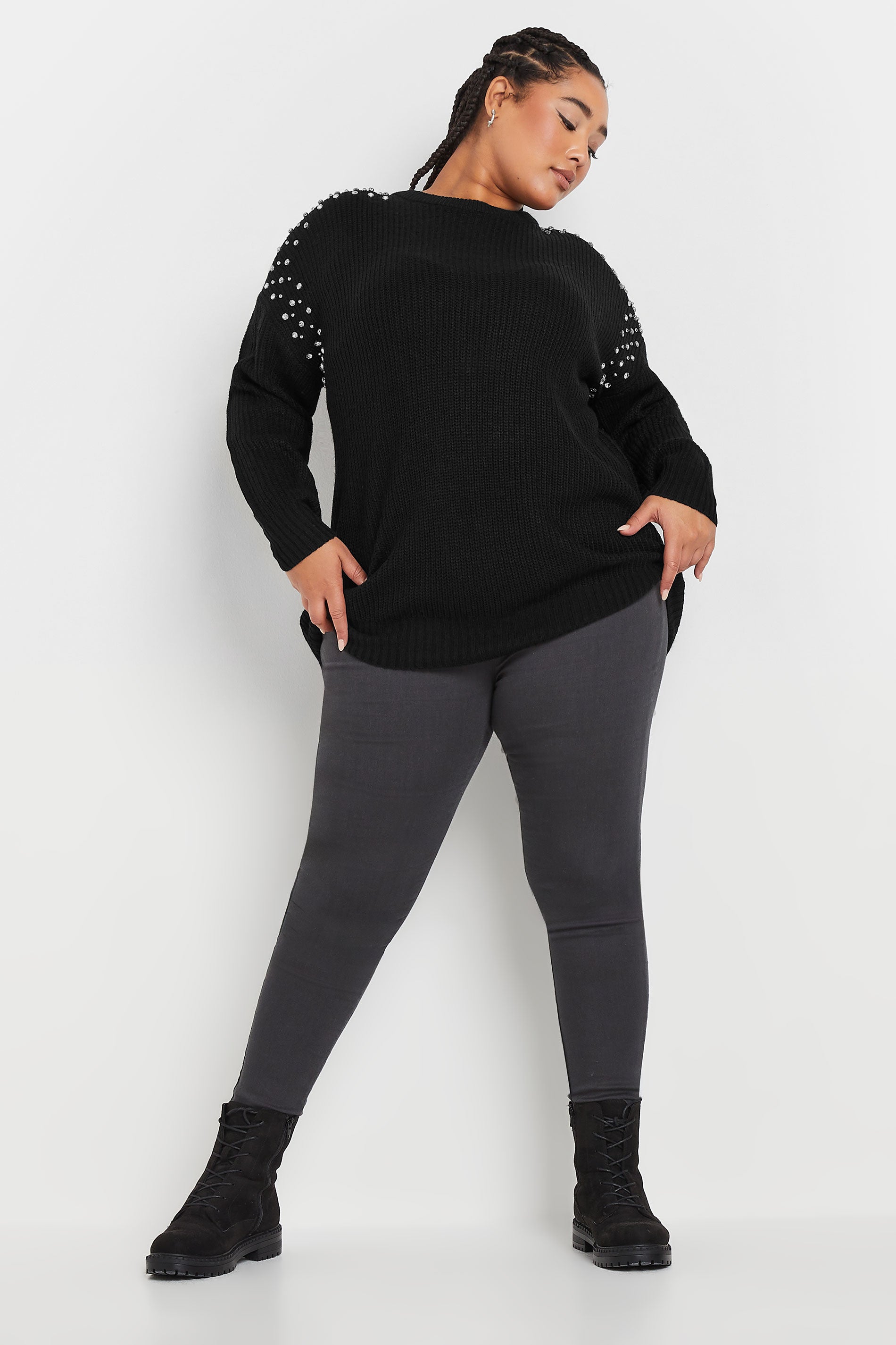  YOURS - Pull En Maille Noir Empiècement Strass