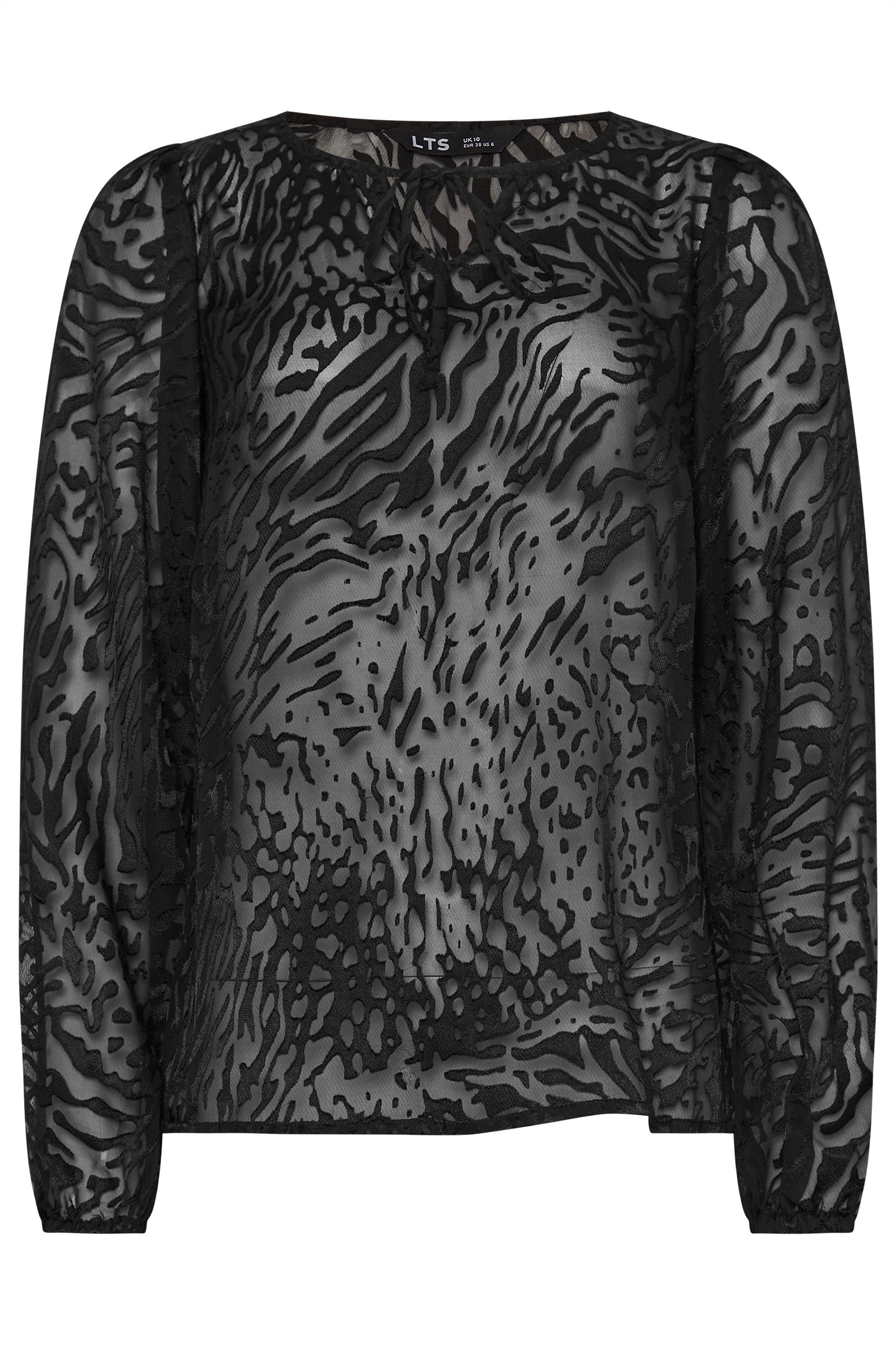  LTS Tall Black Animal Burnout Tie Blouse