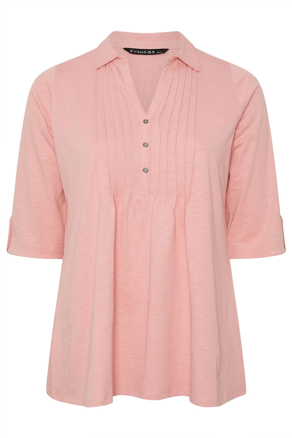  EVANS Curve Blush Pink Pintuck Henley Top