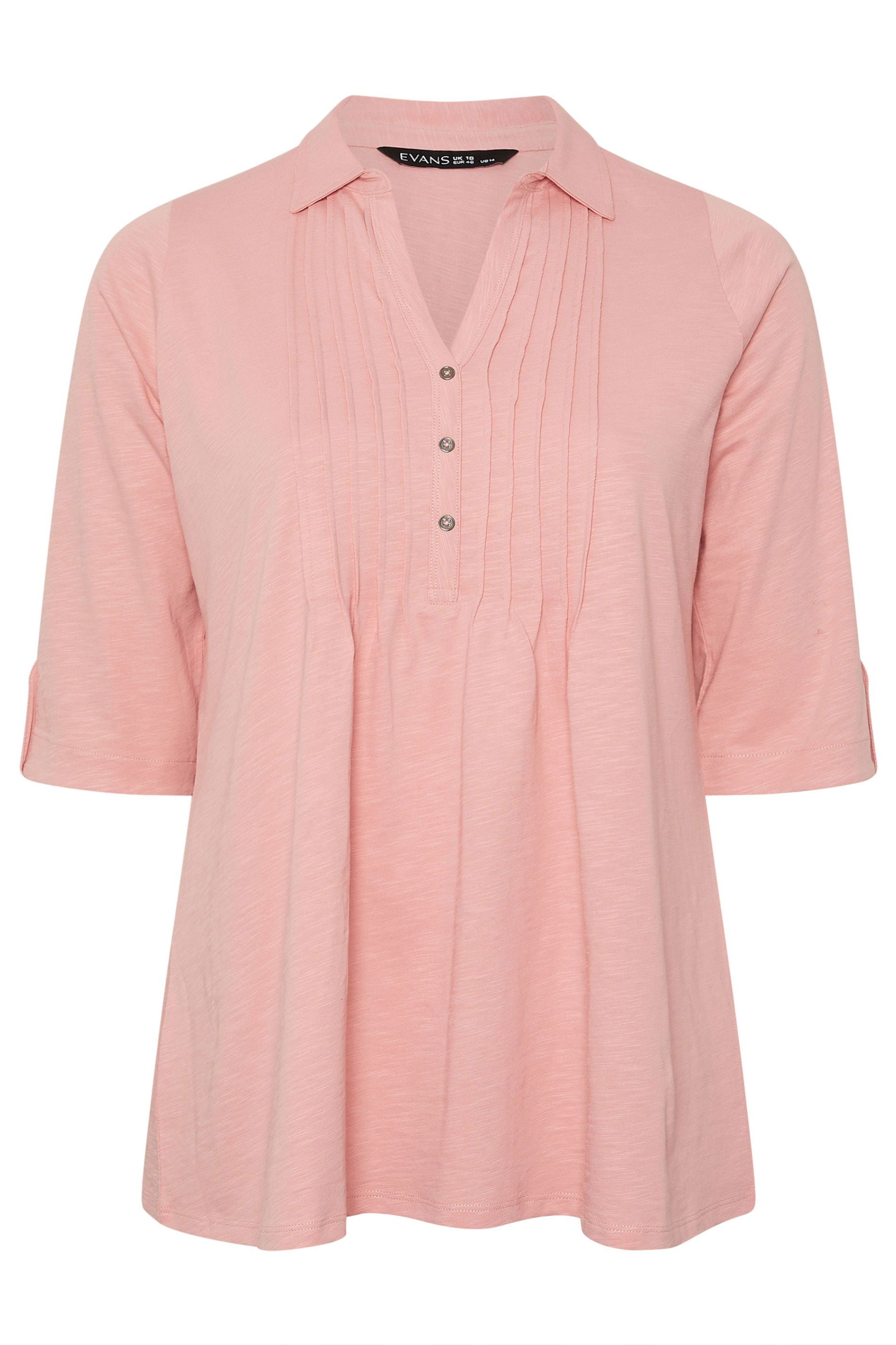  EVANS Curve Blush Pink Pintuck Henley Top
