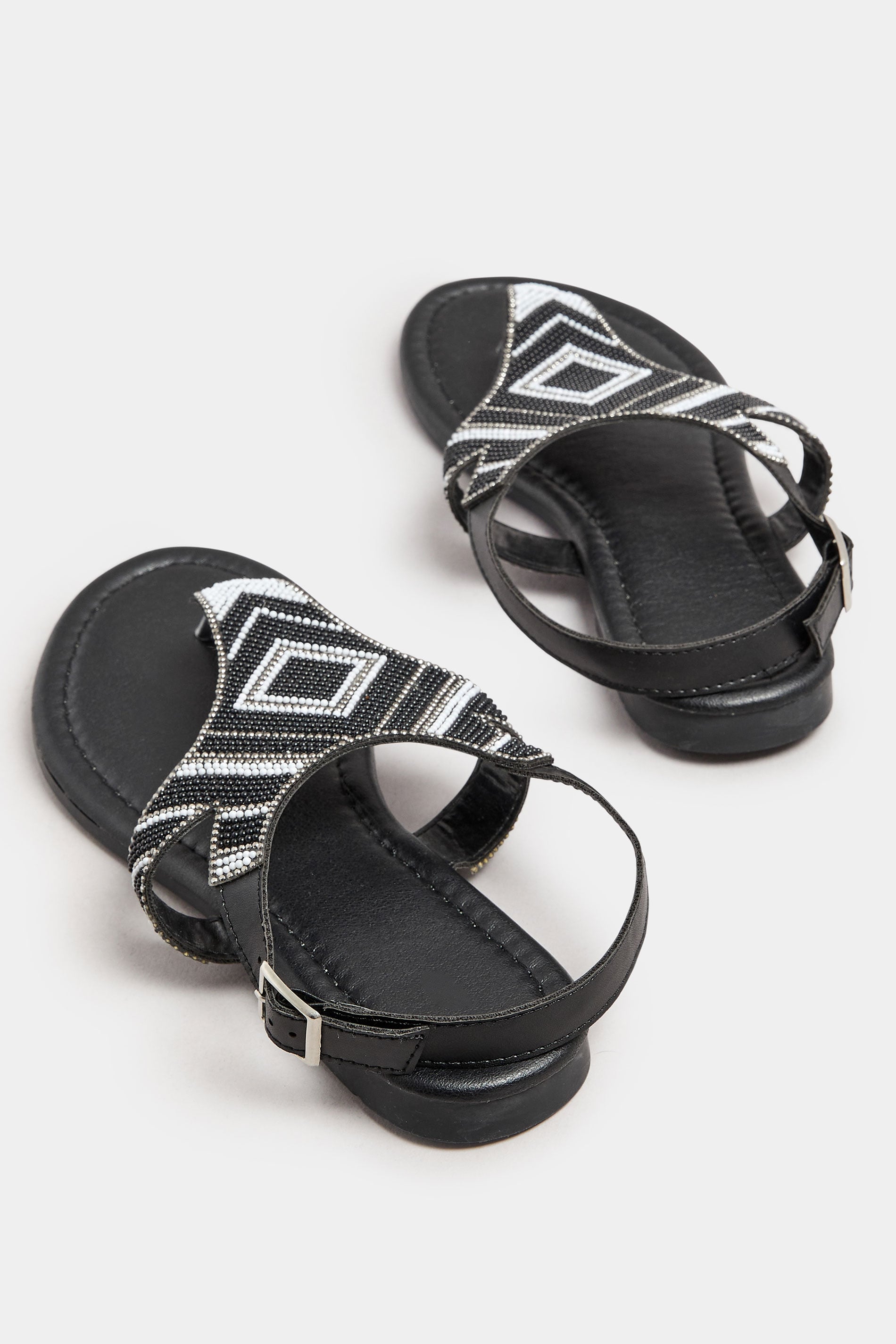  LTS Black Beaded Ankle Strap Sandals In Standard Fit