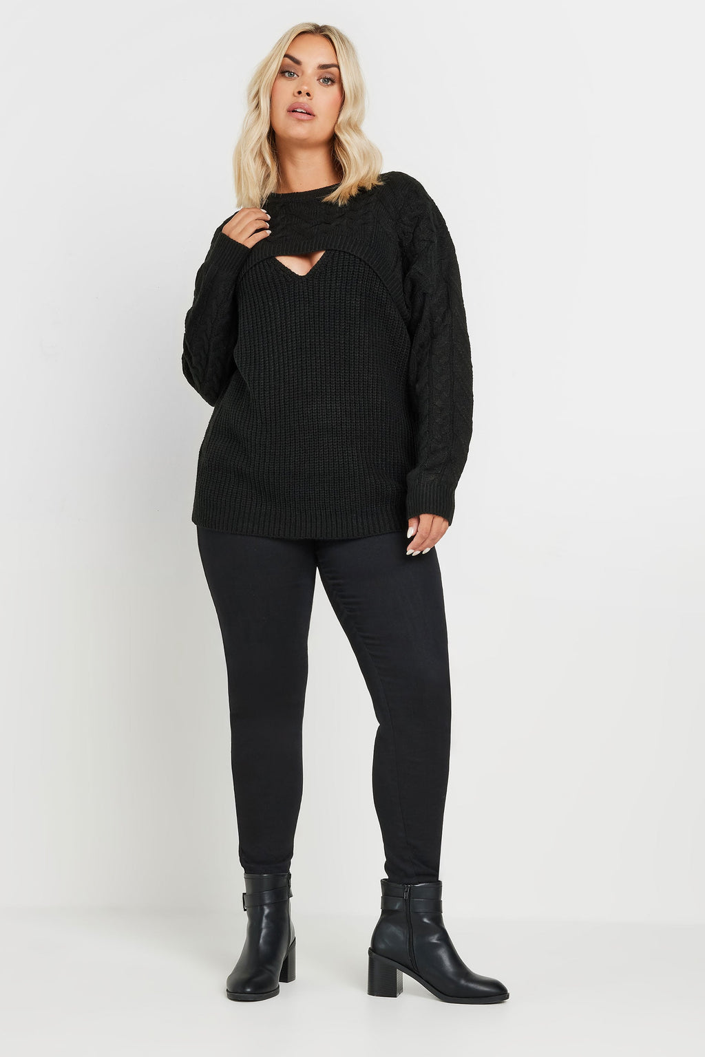  YOURS - Pull Noir En Maille Découpé Manches Longues