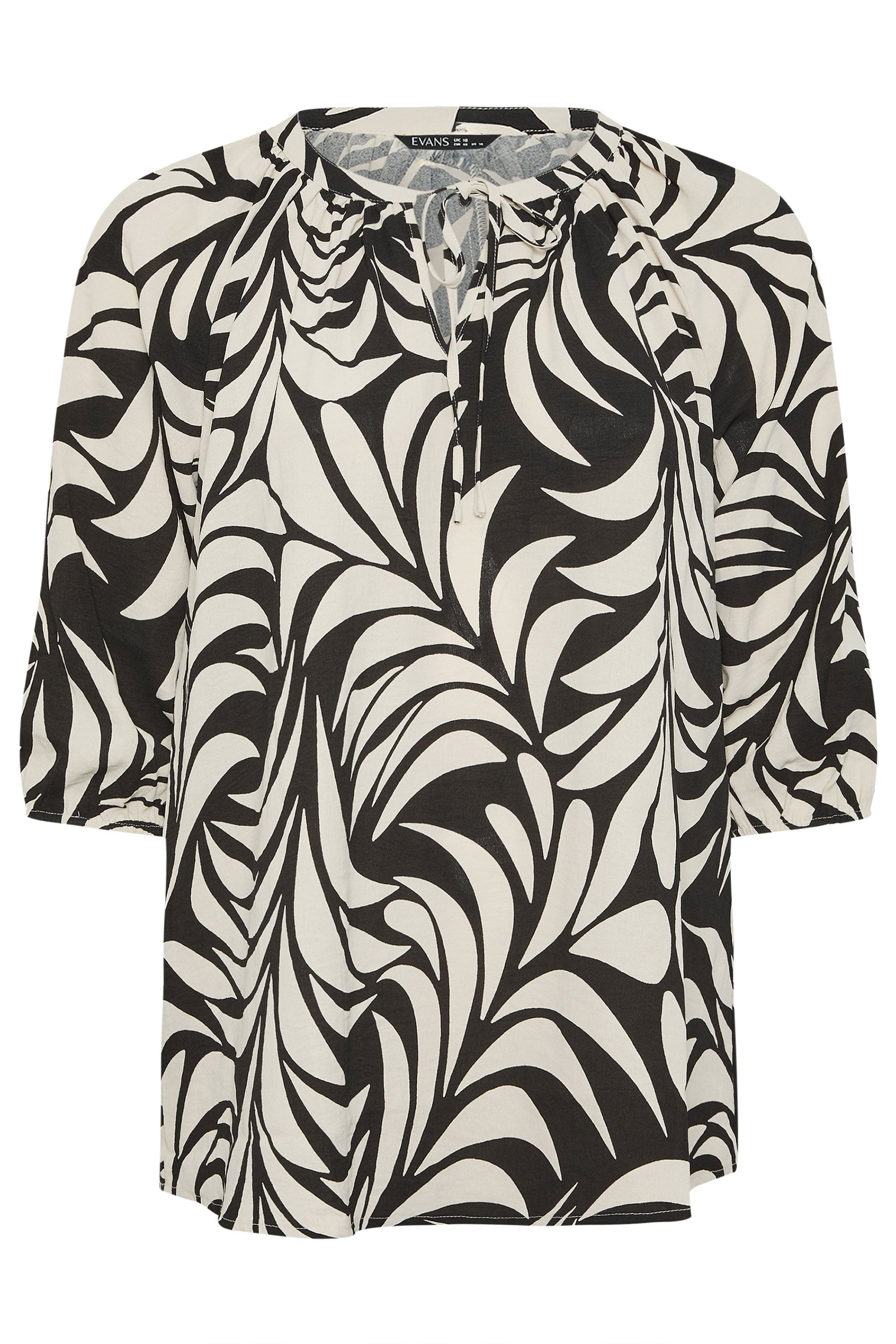  EVANS Curve Black Leaf Print Tie Neck Blouse