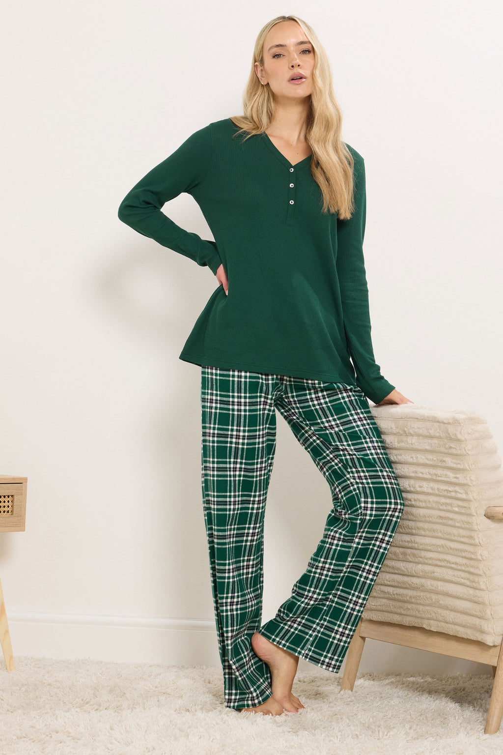  LTS Tall Green Cotton Waffle Pyjama Top