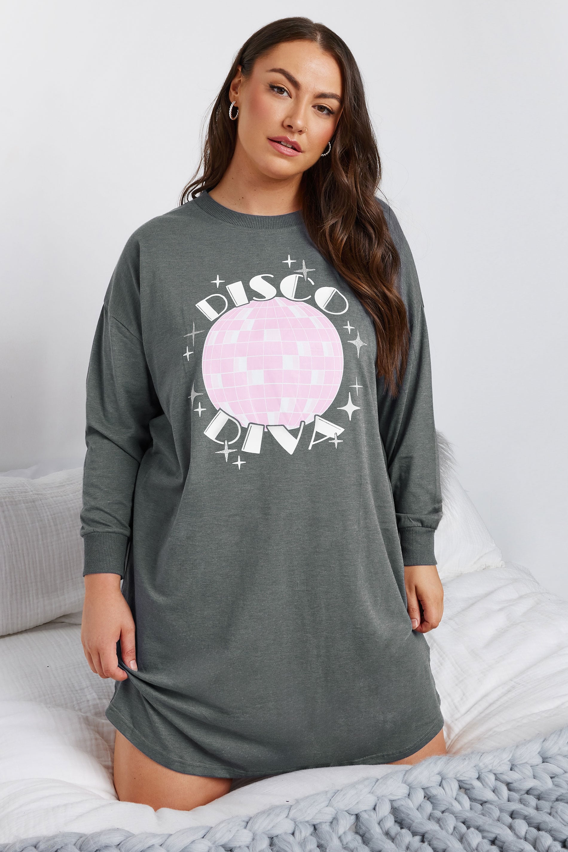  YOURS - Chemise De Nuit Grise 'Disco Diva' En Jersey