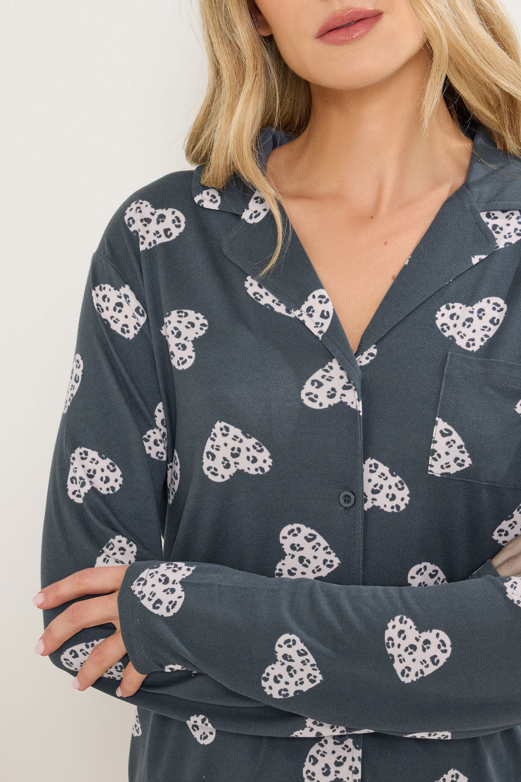  LTS Tall Grey Soft Touch Animal Heart Pyjama Set