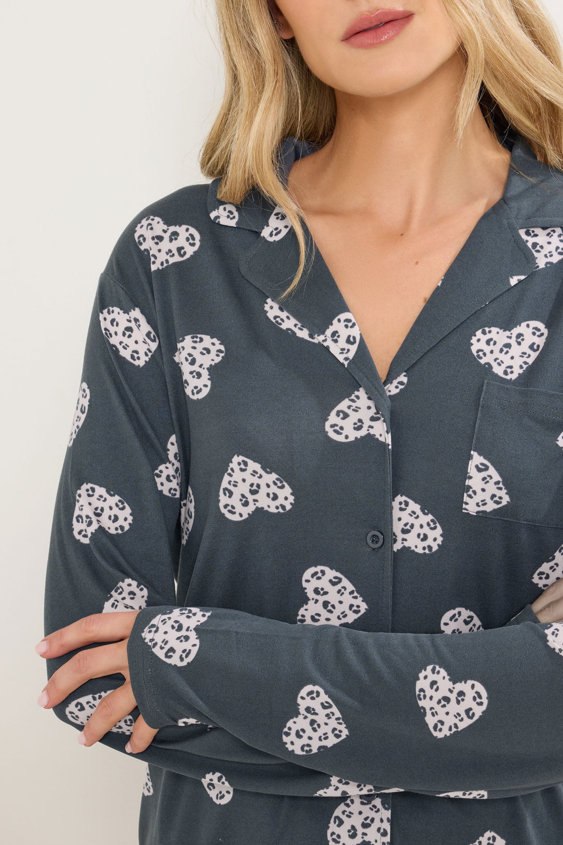  LTS Tall Grey Soft Touch Animal Heart Pyjama Set