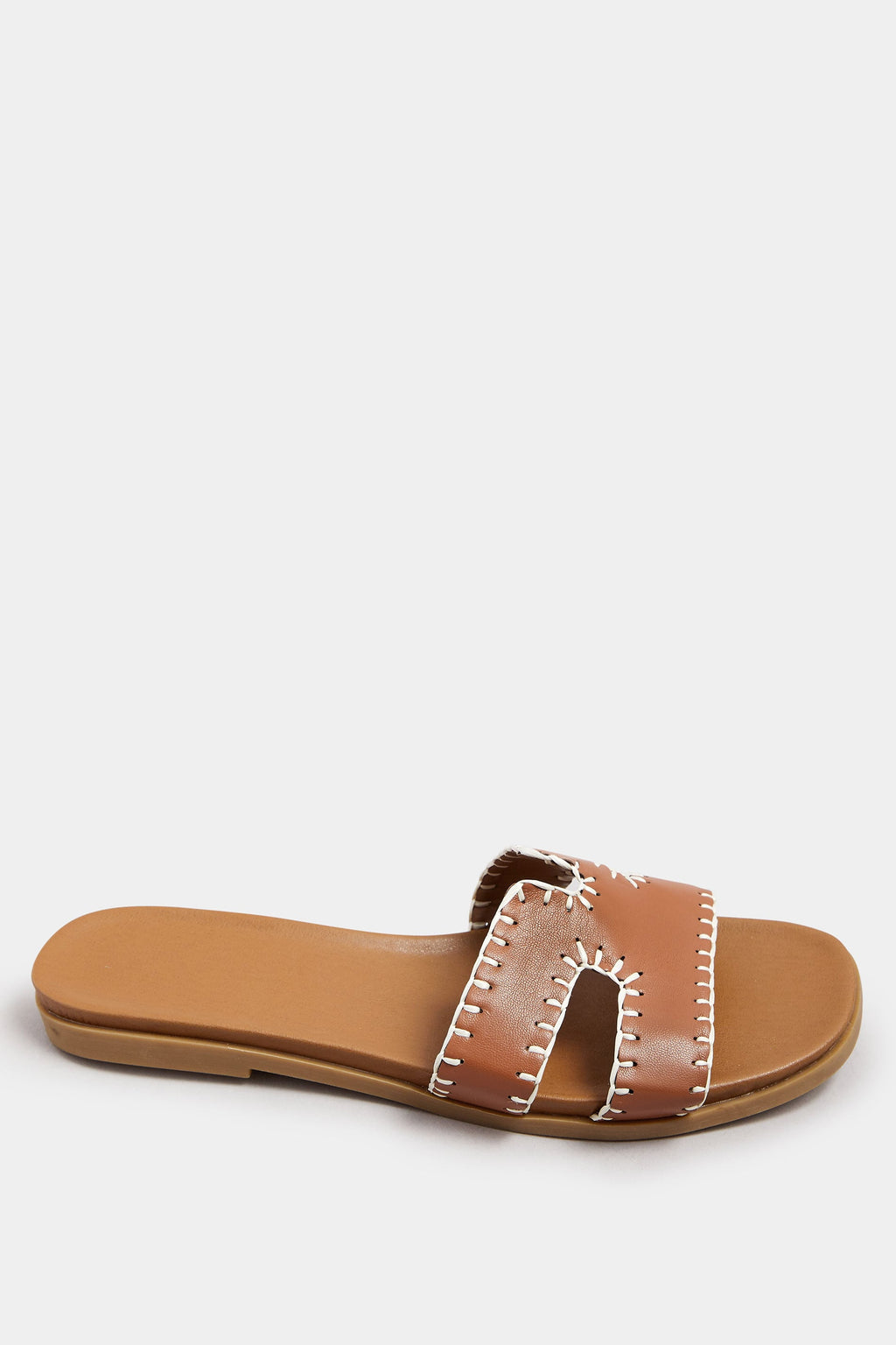  Mules Plates Marrons Effet Cuir Design Couture Pieds Extra Larges EEE