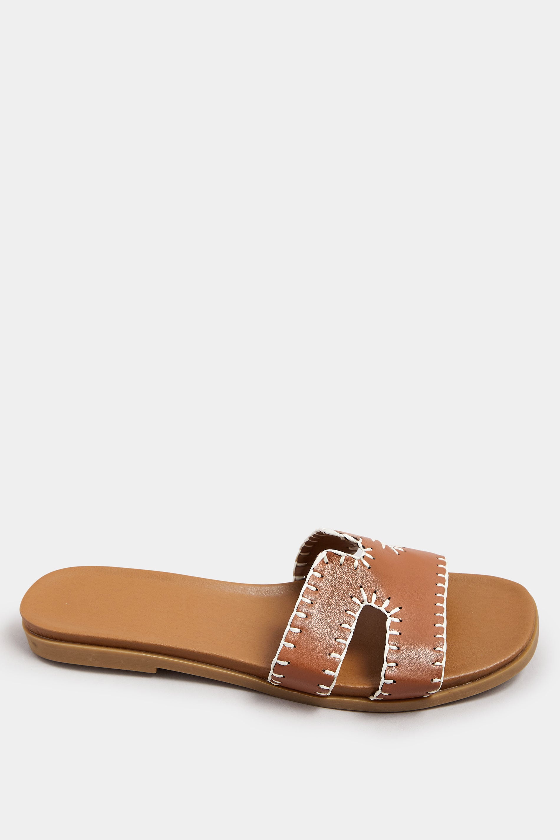  Mules Plates Marrons Effet Cuir Design Couture Pieds Extra Larges EEE