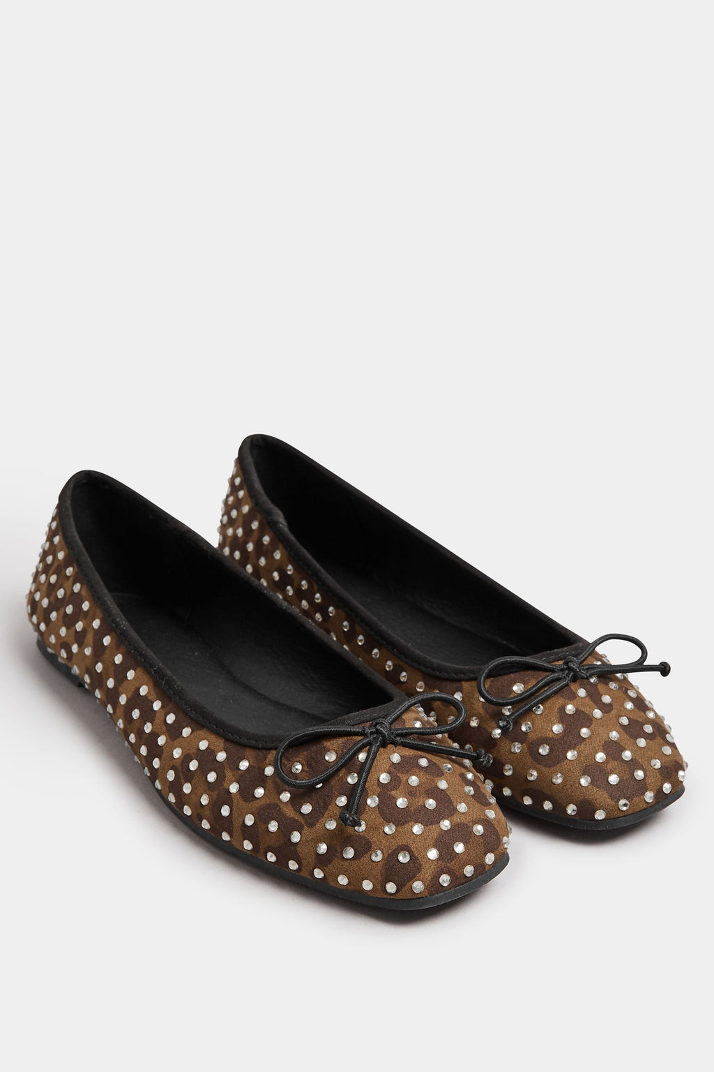 LTS Brown Leopard Print Faux Suede Diamante Ballerina Pumps In Standard Fit