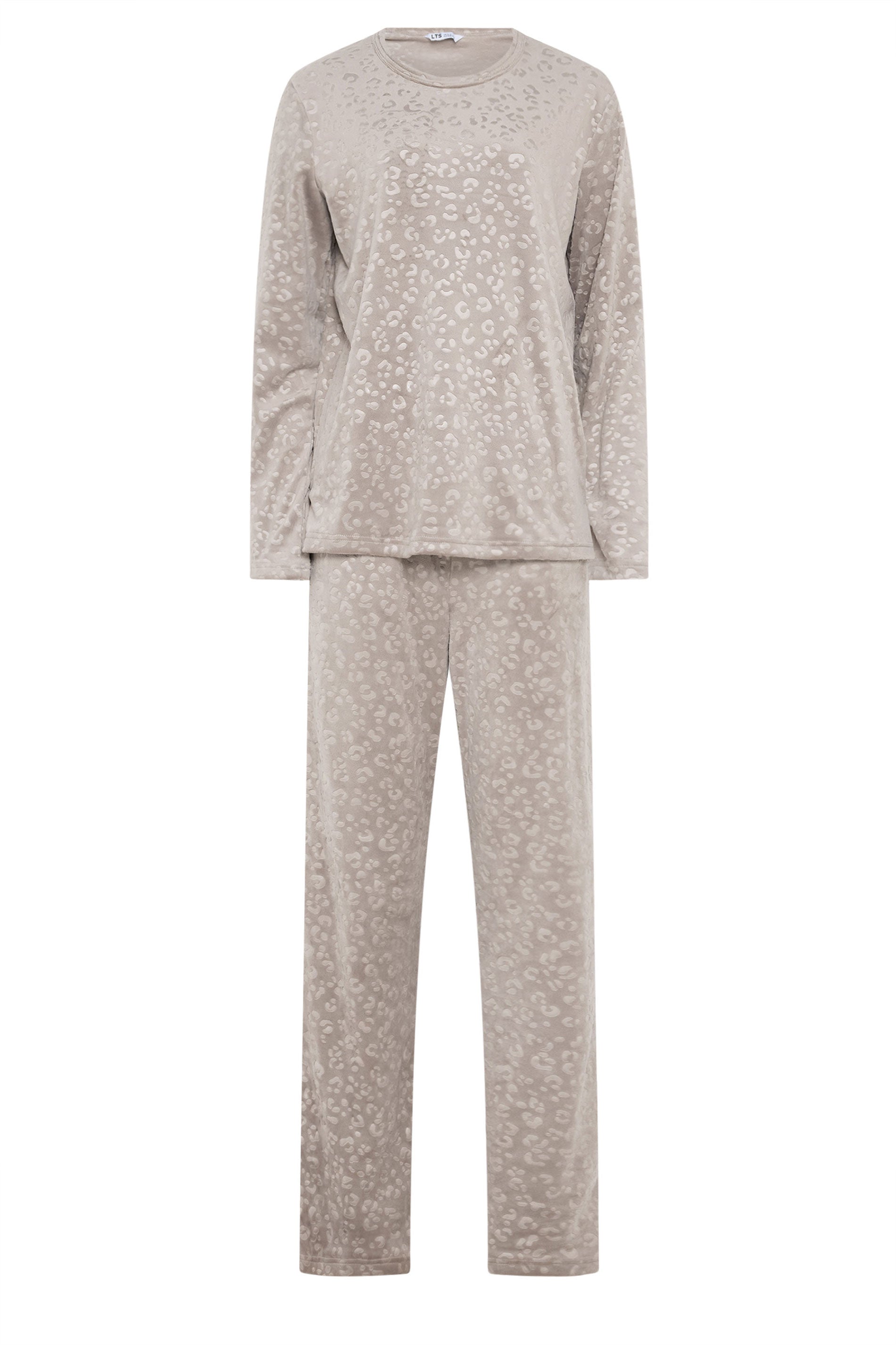  LTS Tall Stone Brown Leopard Embossed Luxe Fleece Pyjama Set