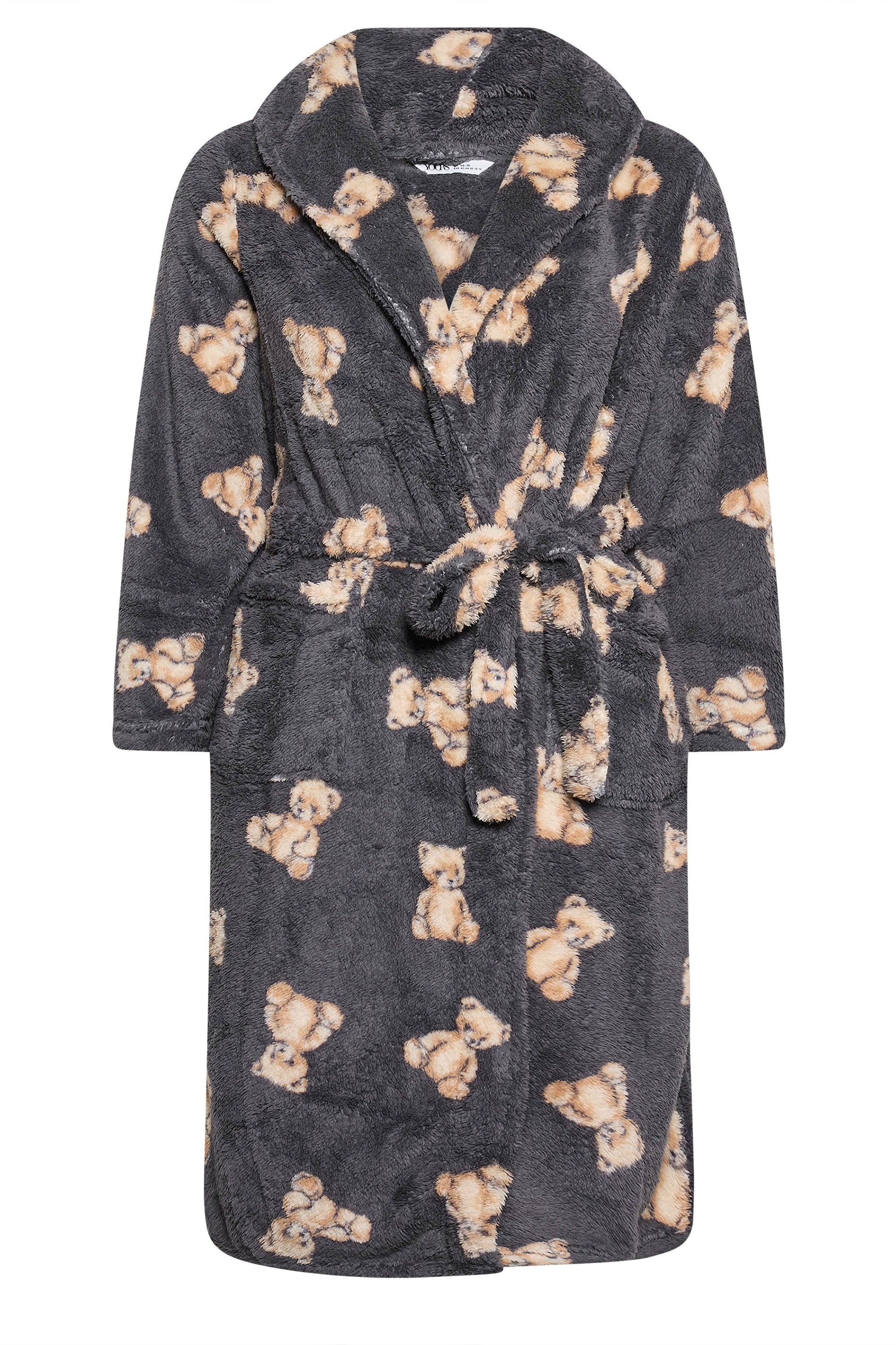  YOURS Curve Robe De Chambre Moelleuse à Col Châle Gris Teddy