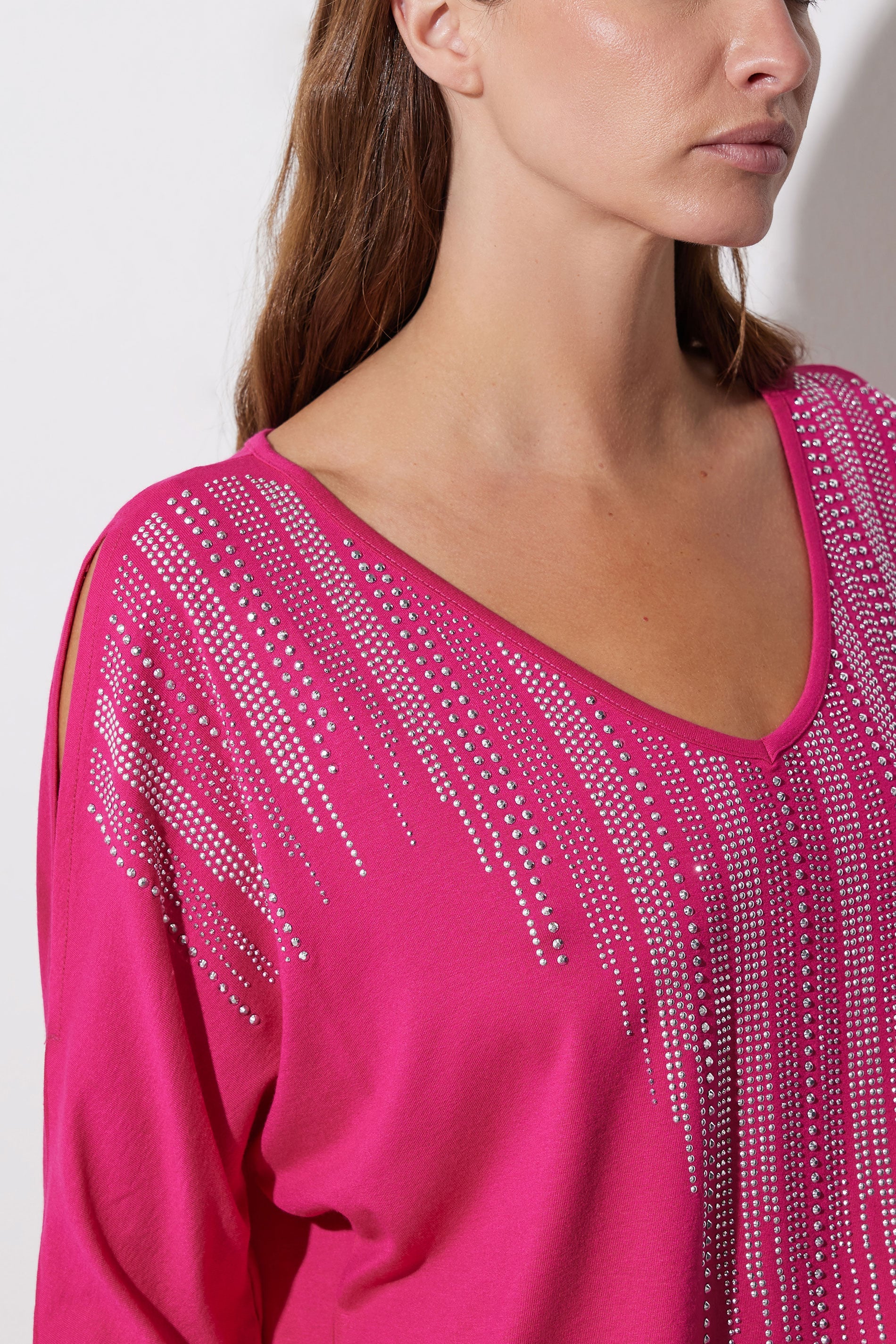  STAR Hot Pink Embellished Neckline Top