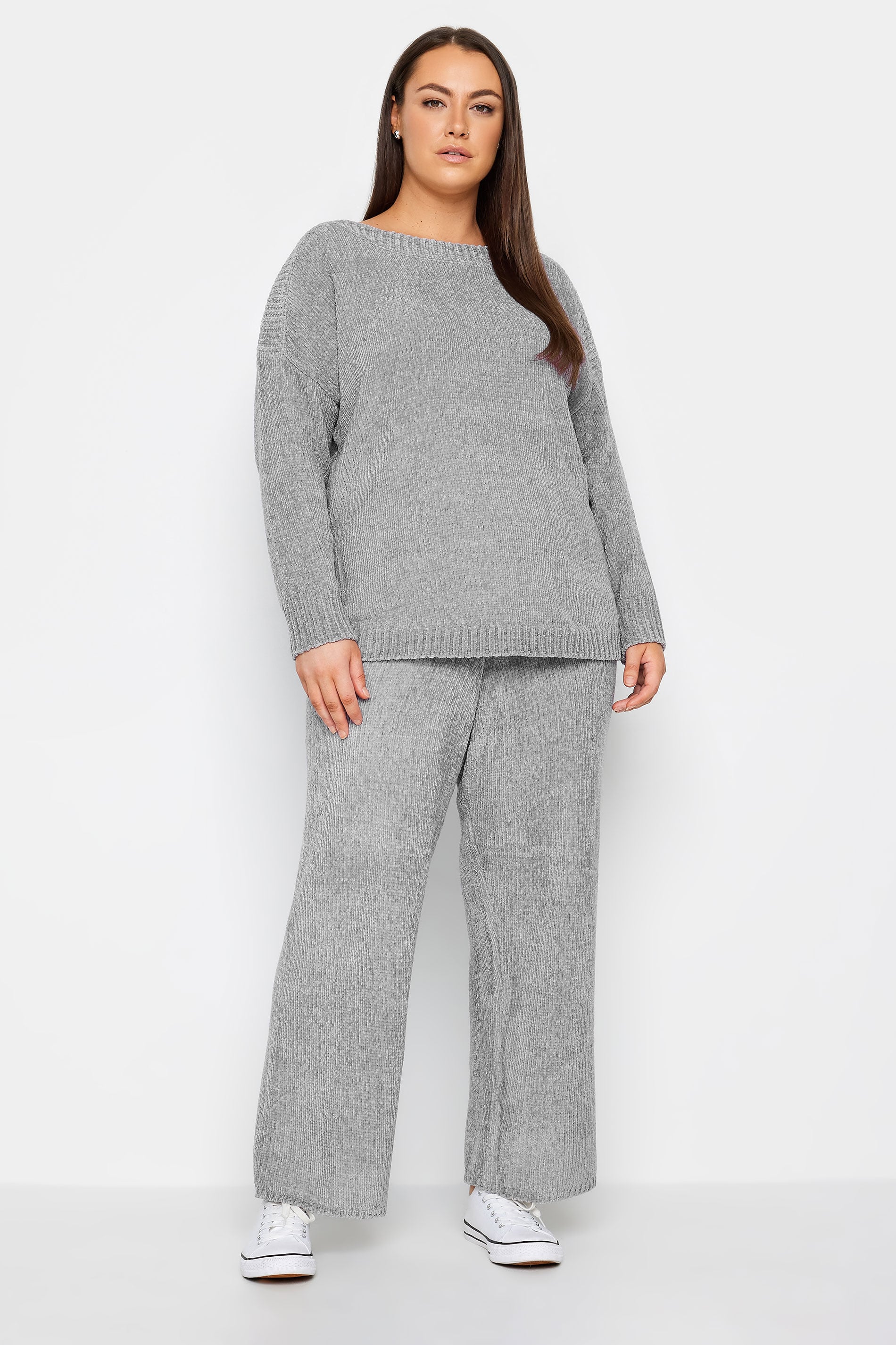 Evans Grey Knitted Chenille Wide Leg Jogger