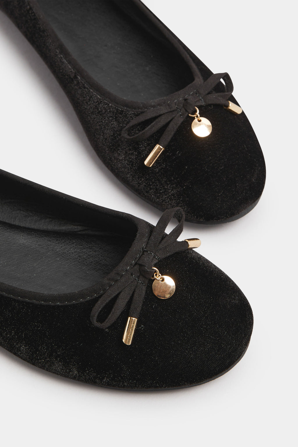  LTS Black Velvet Bow Ballerina Pumps In Standard Fit