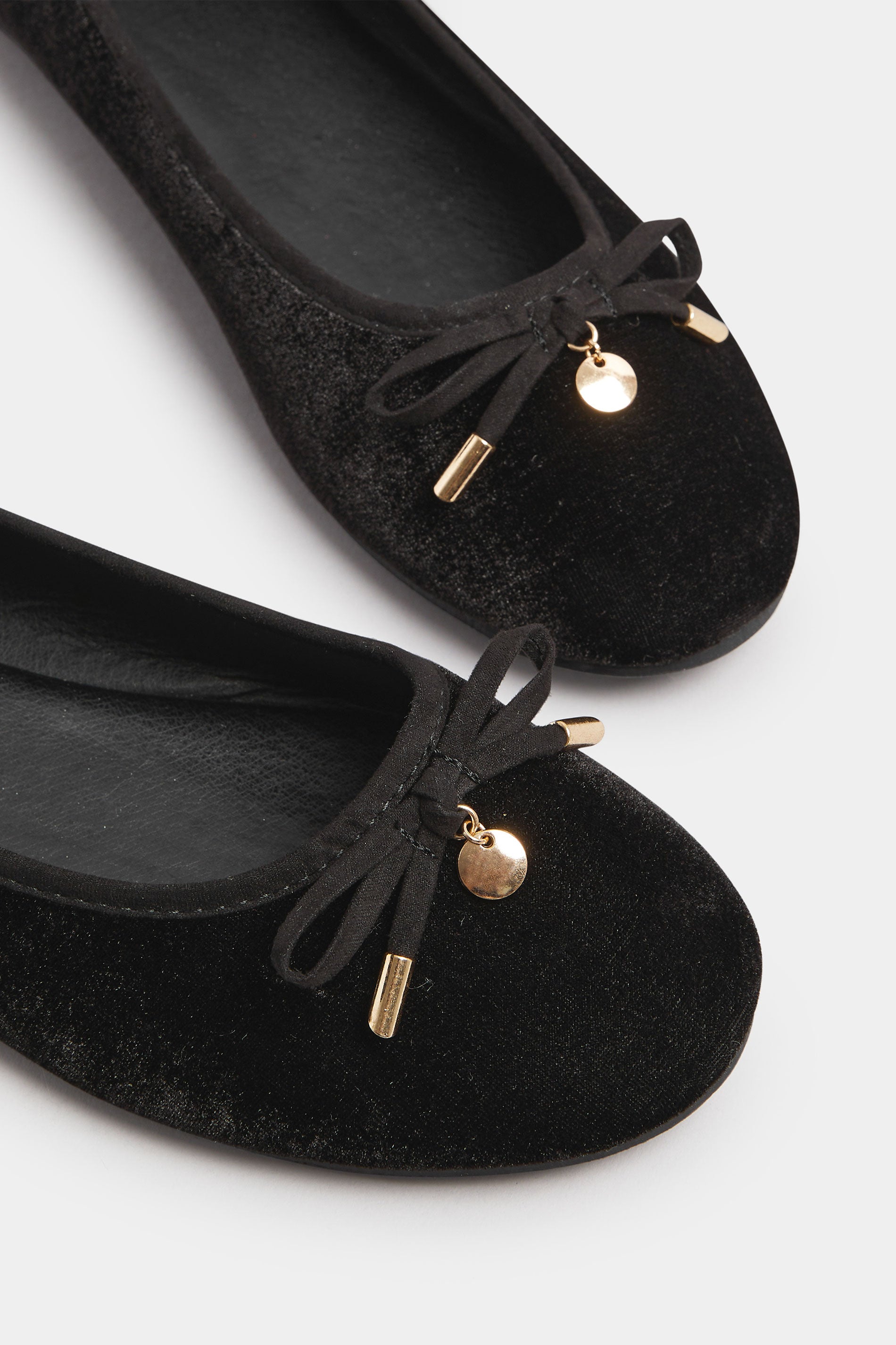  LTS Black Velvet Bow Ballerina Pumps In Standard Fit