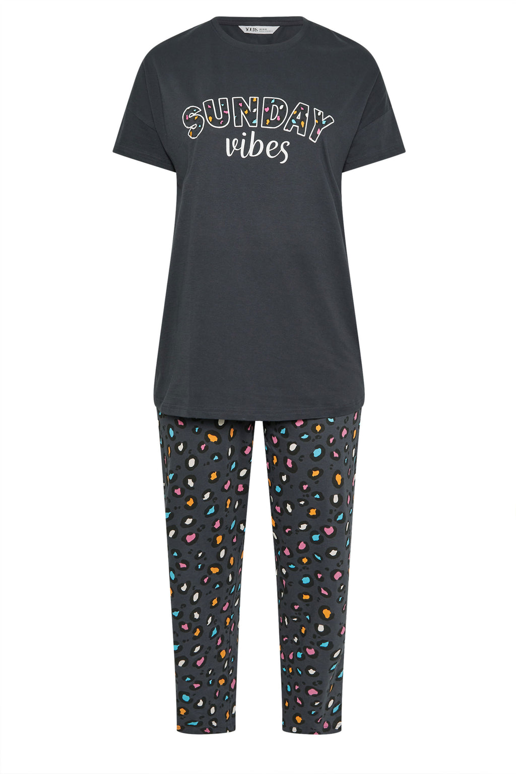  YOURS Curve Ensemble De Pyjama Bleu à Jambes Larges Avec Slogan « Sunday Vibes »