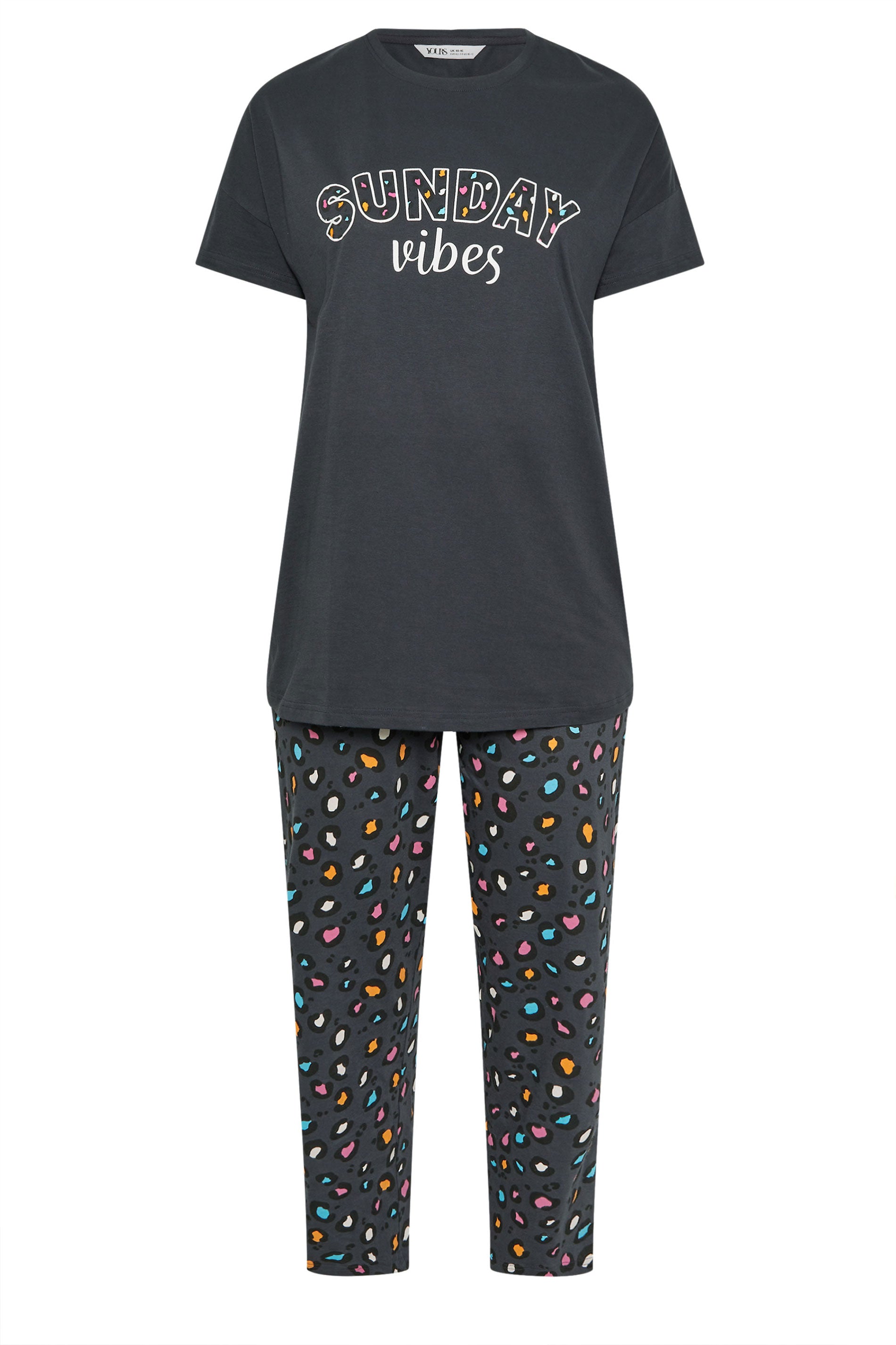  YOURS Curve Ensemble De Pyjama Bleu à Jambes Larges Avec Slogan « Sunday Vibes »