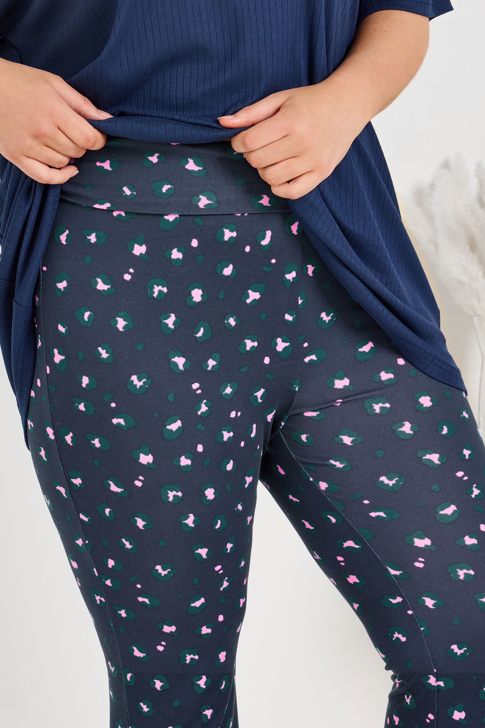  YOURS - Bas De Pyjama Bleu Marine & Rose Léopard