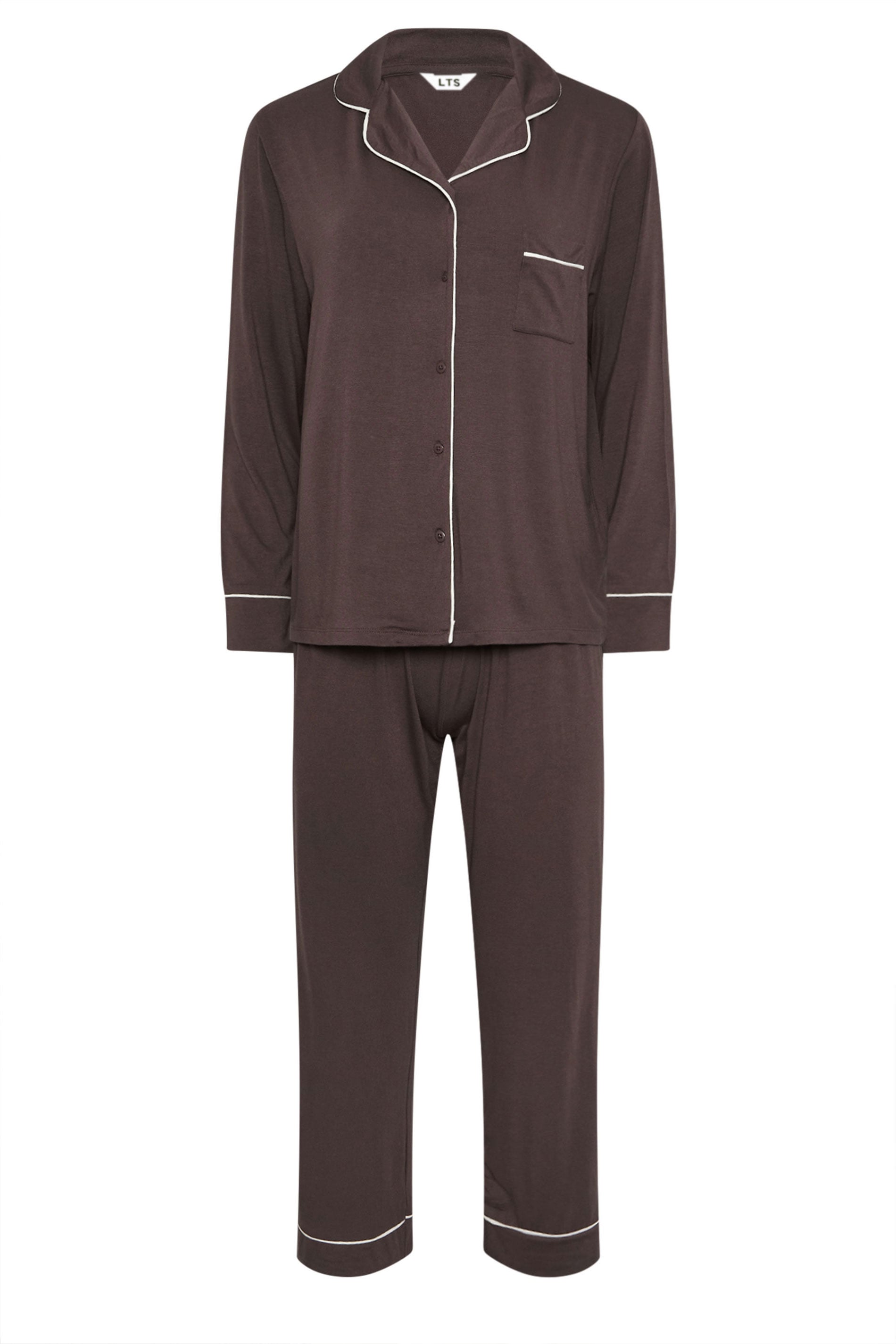  LTS Tall Chocolate Brown Piped Jersey Pyjama Set