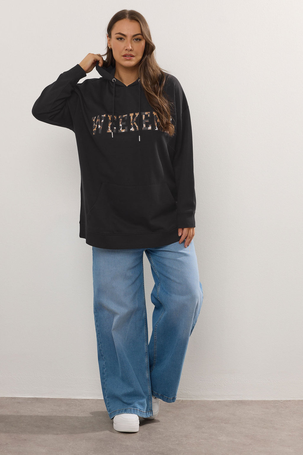  YOURS Curve Sweat à Capuche Noir Imprimé Léopard « Weekend »