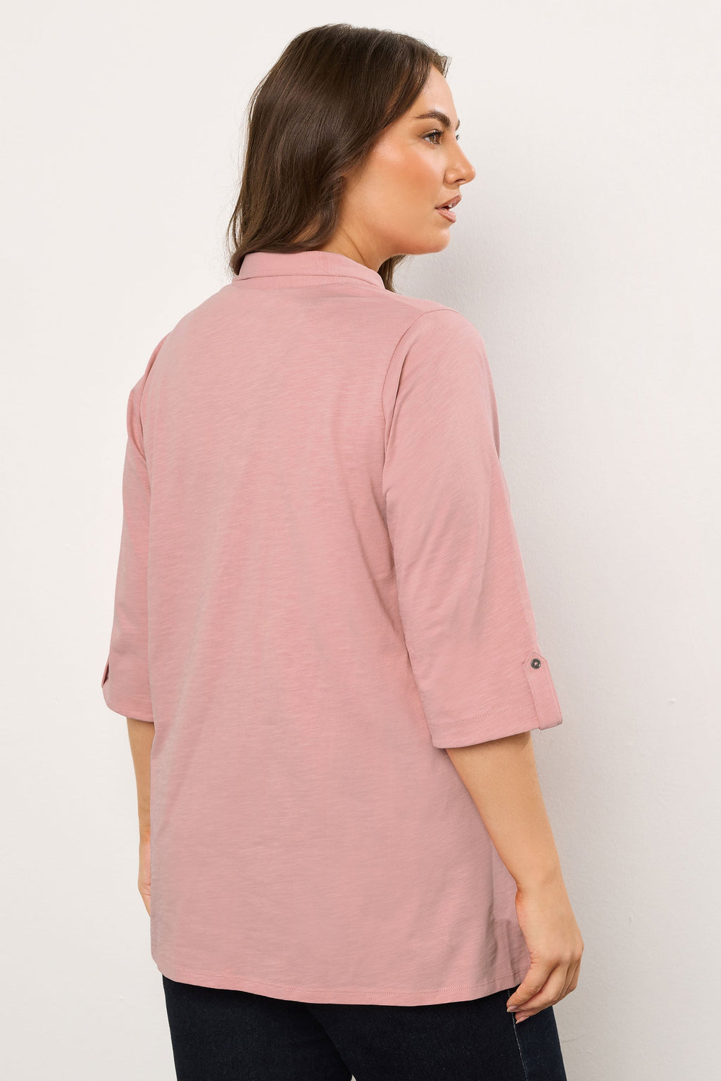  EVANS Curve Blush Pink Pintuck Henley Top
