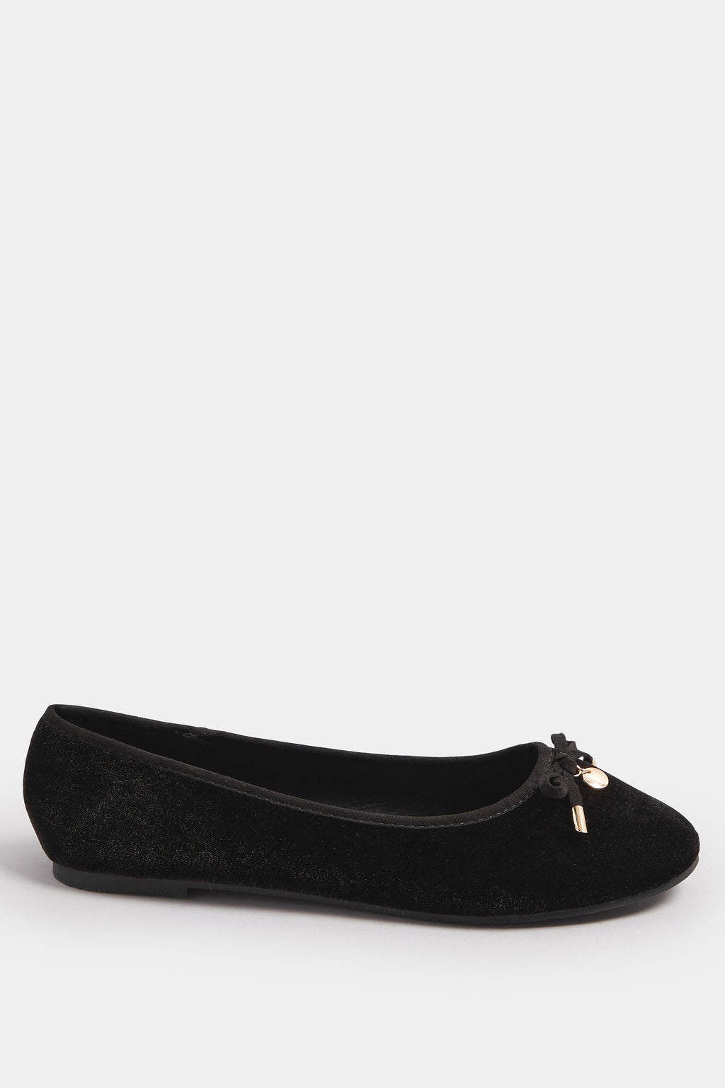  LTS Black Velvet Bow Ballerina Pumps In Standard Fit