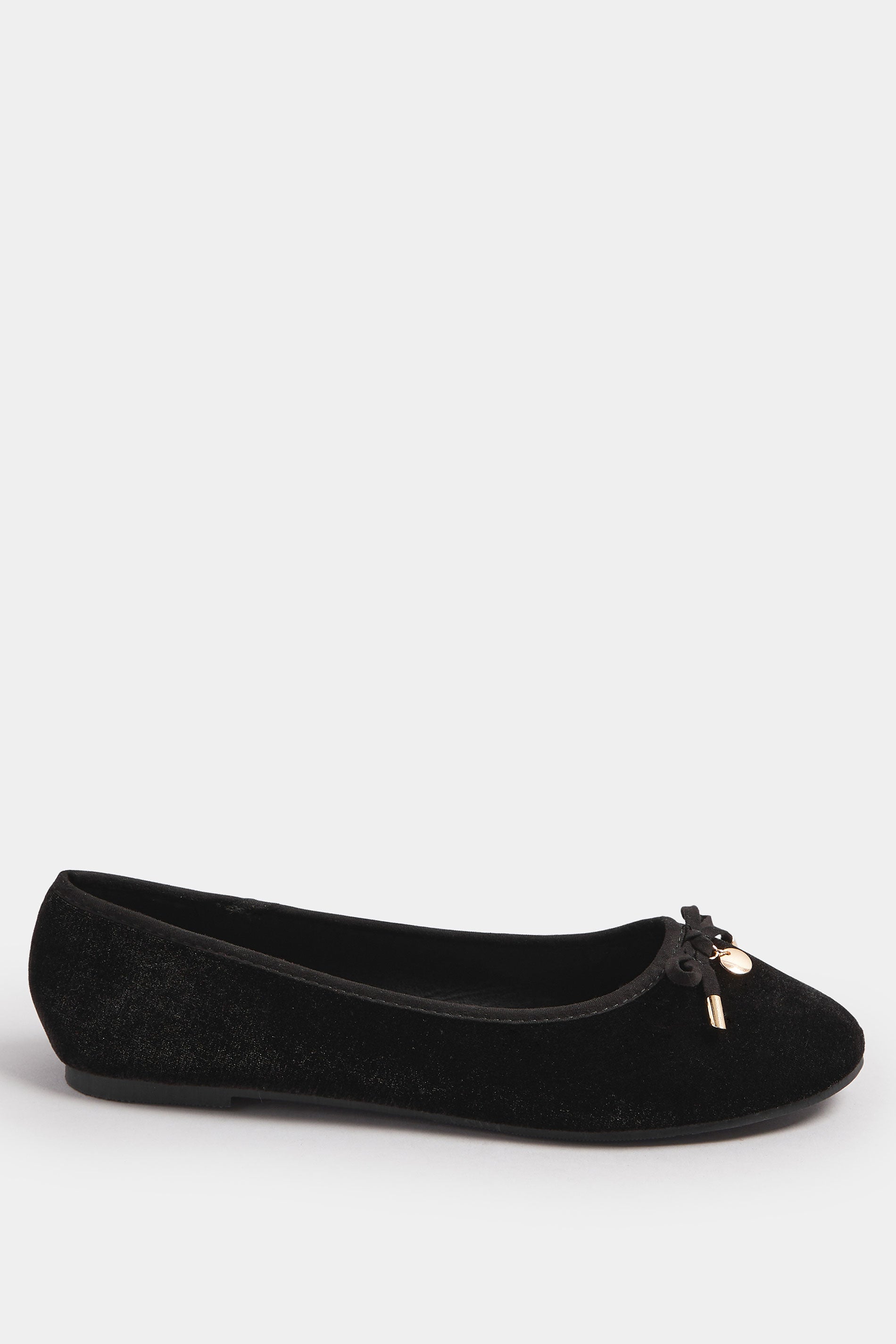  LTS Black Velvet Bow Ballerina Pumps In Standard Fit