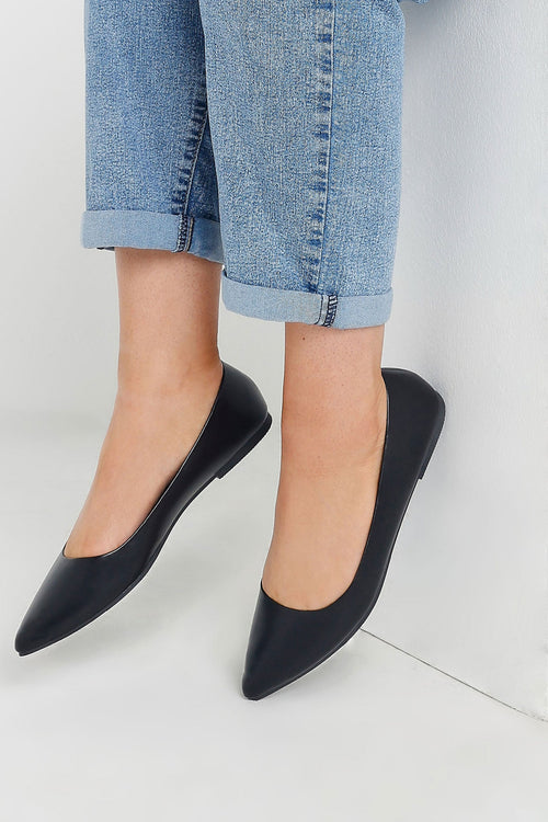  Ballerines Noires Effet Cuir Pieds Larges E & Extra Larges EEE