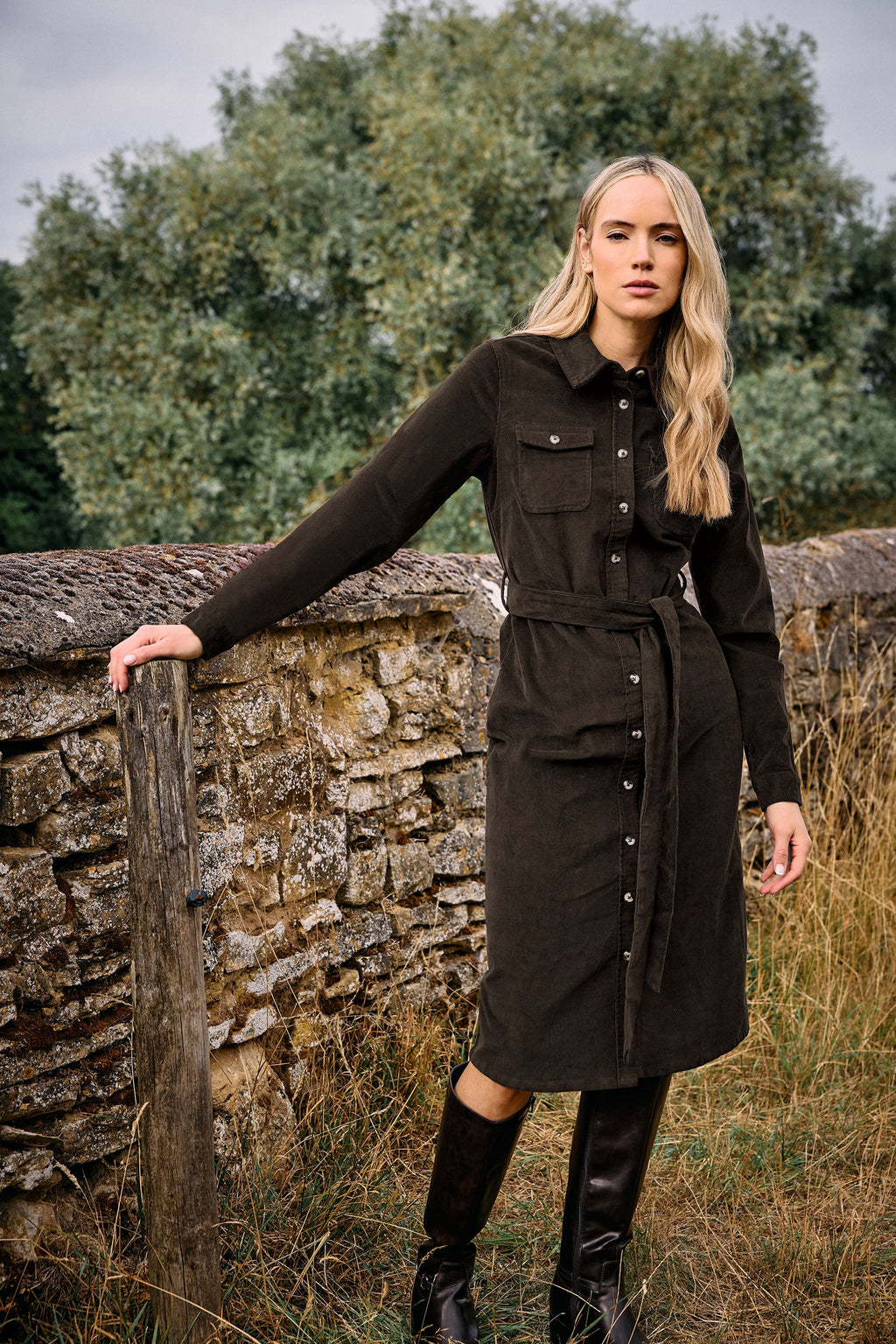  LTS Tall Chocolate Brown Cord Shirt Dress
