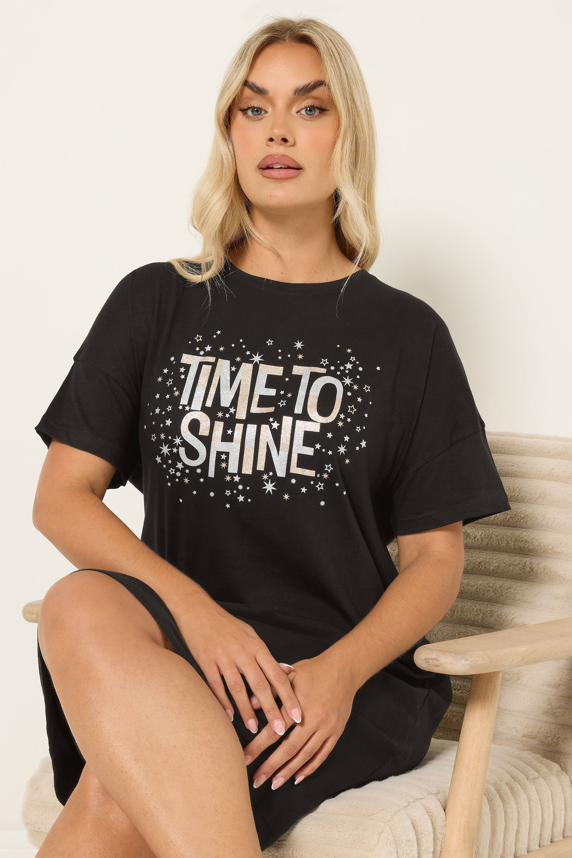  YOURS Curve Chemise De Nuit Noire « Time To Shine »