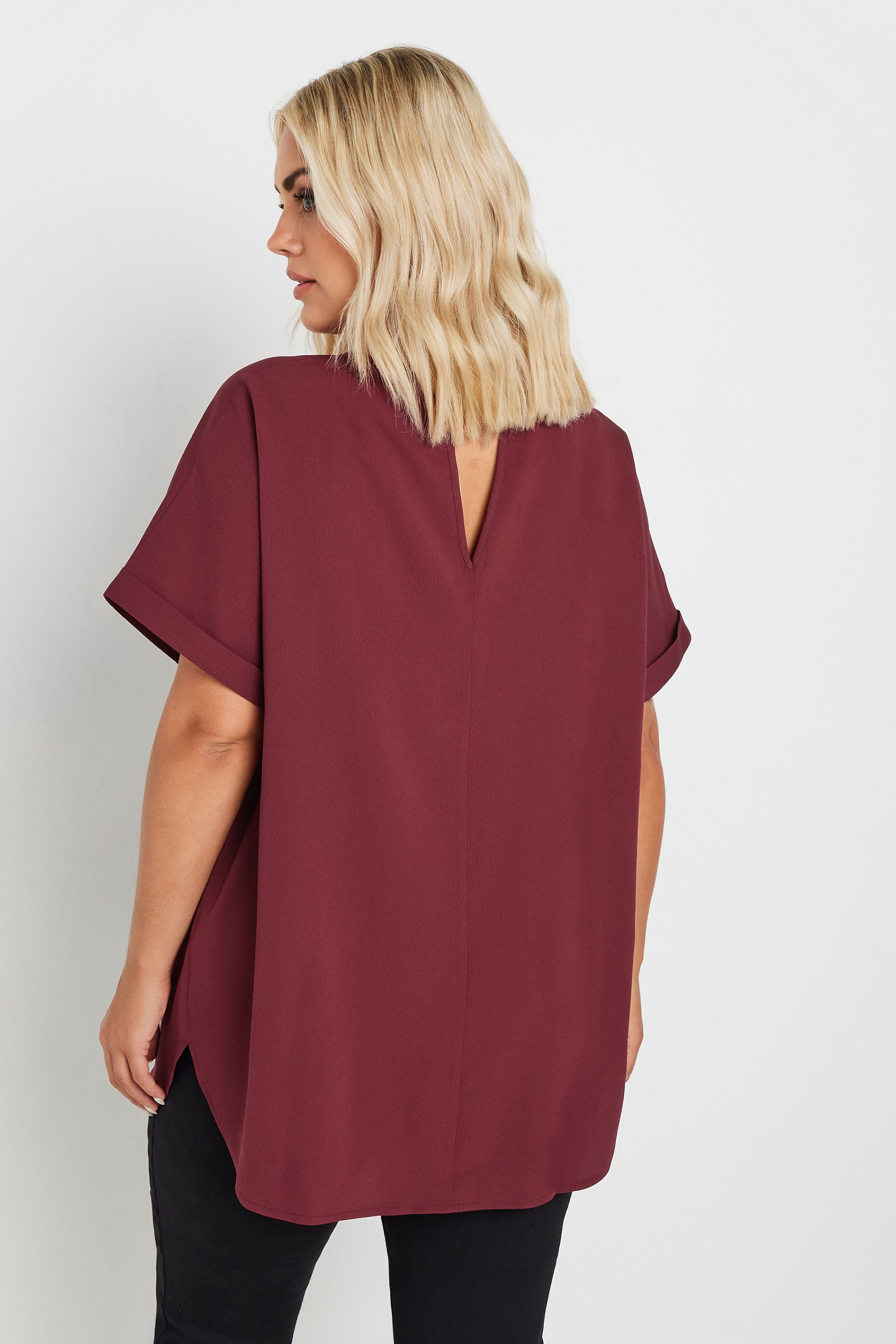  YOURS - Blouse Rouge Vin Design Volanté