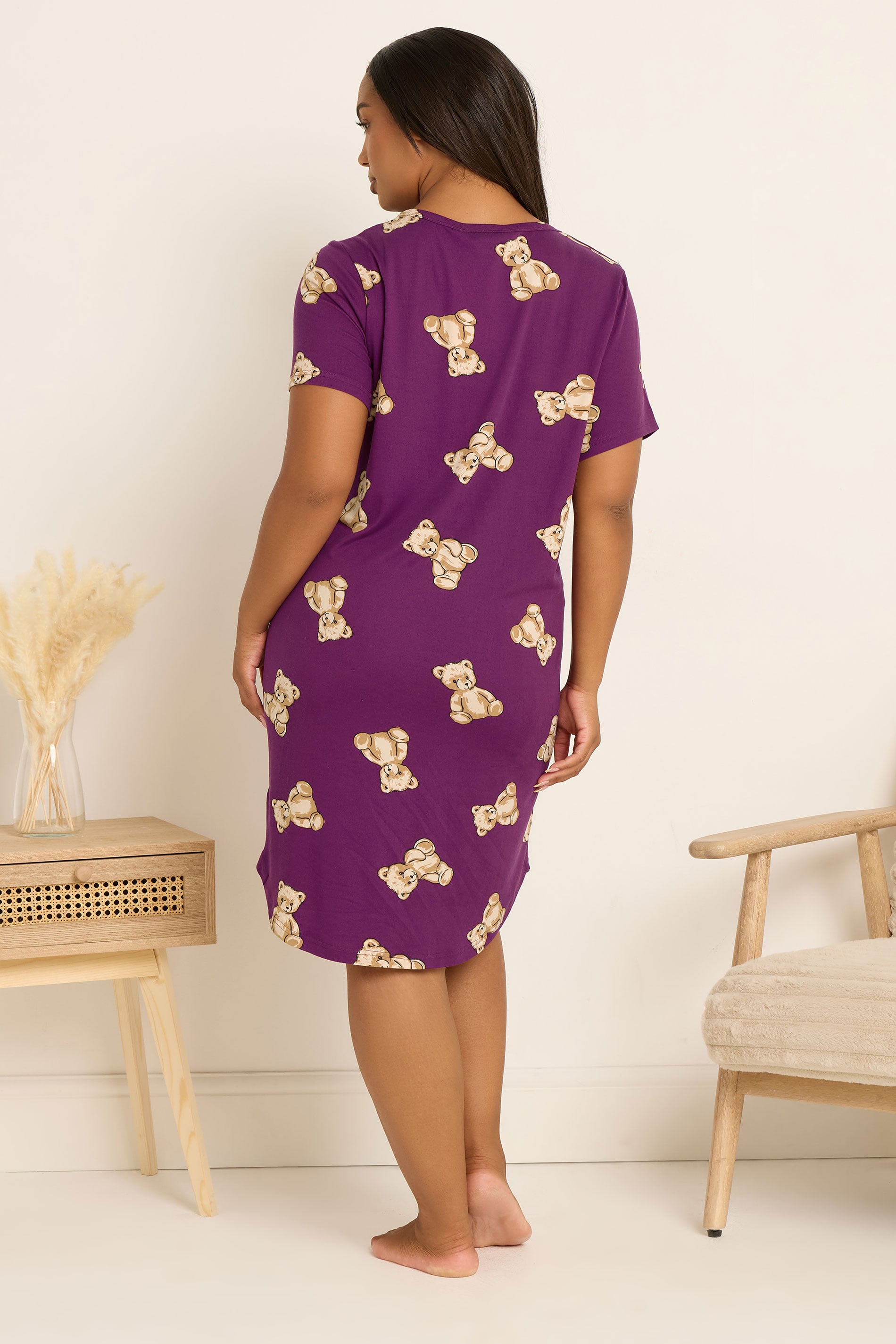  YOURS Curve Chemise De Nuit Douce Au Toucher Motif Ours En Peluche Rouge Bordeaux