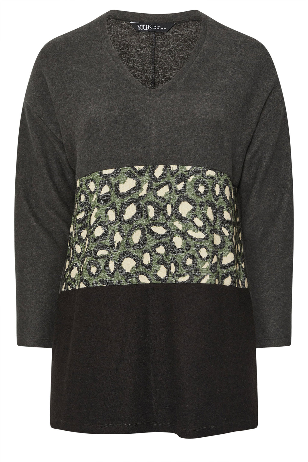  YOURS Curve Pull Gris Anthracite à Imprimé Léopard Et Blocs De Couleurs