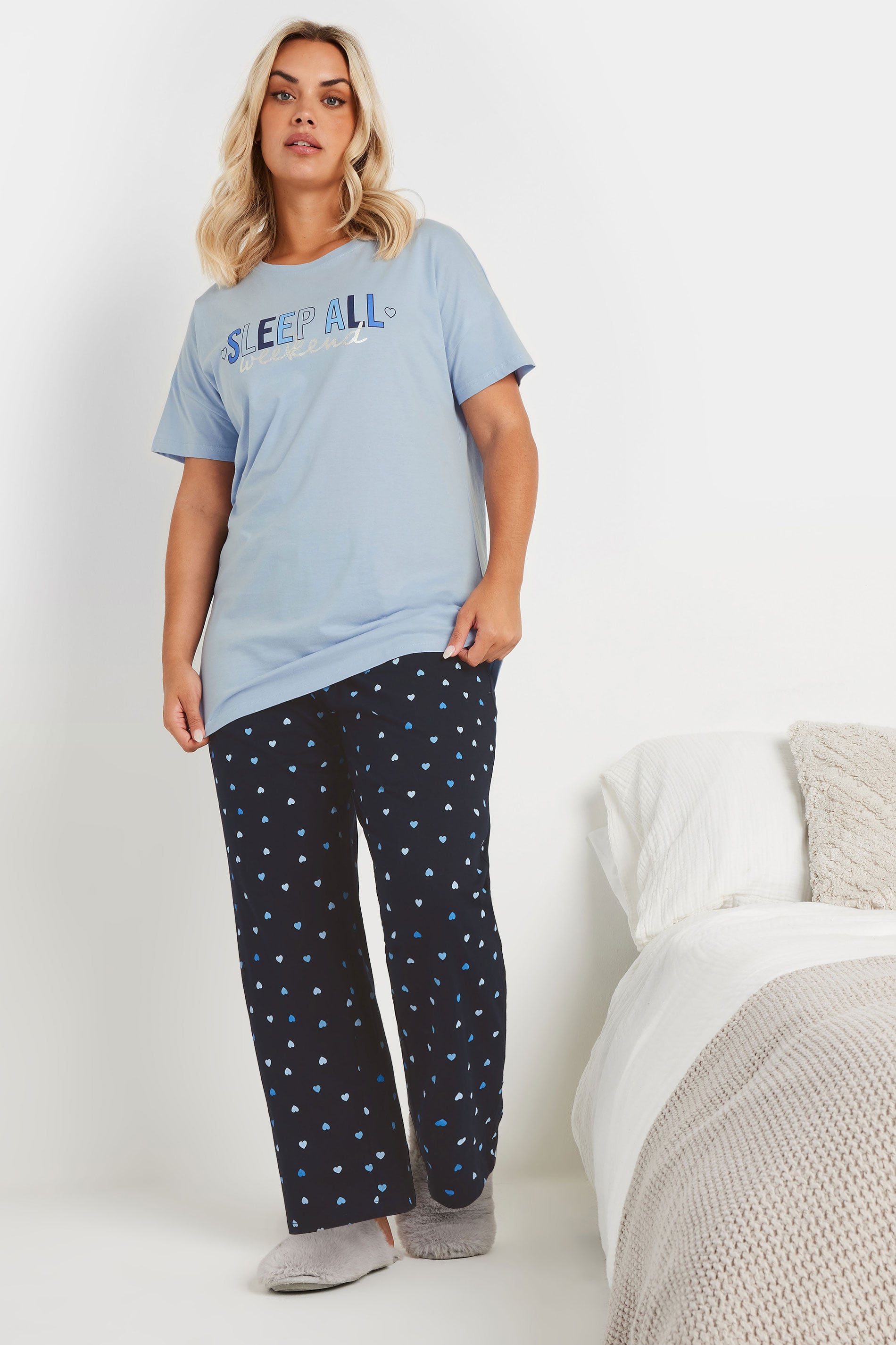  YOURS - Ensemble De Pyjama Bleu Wide Leg 'Sleep All Weekend'