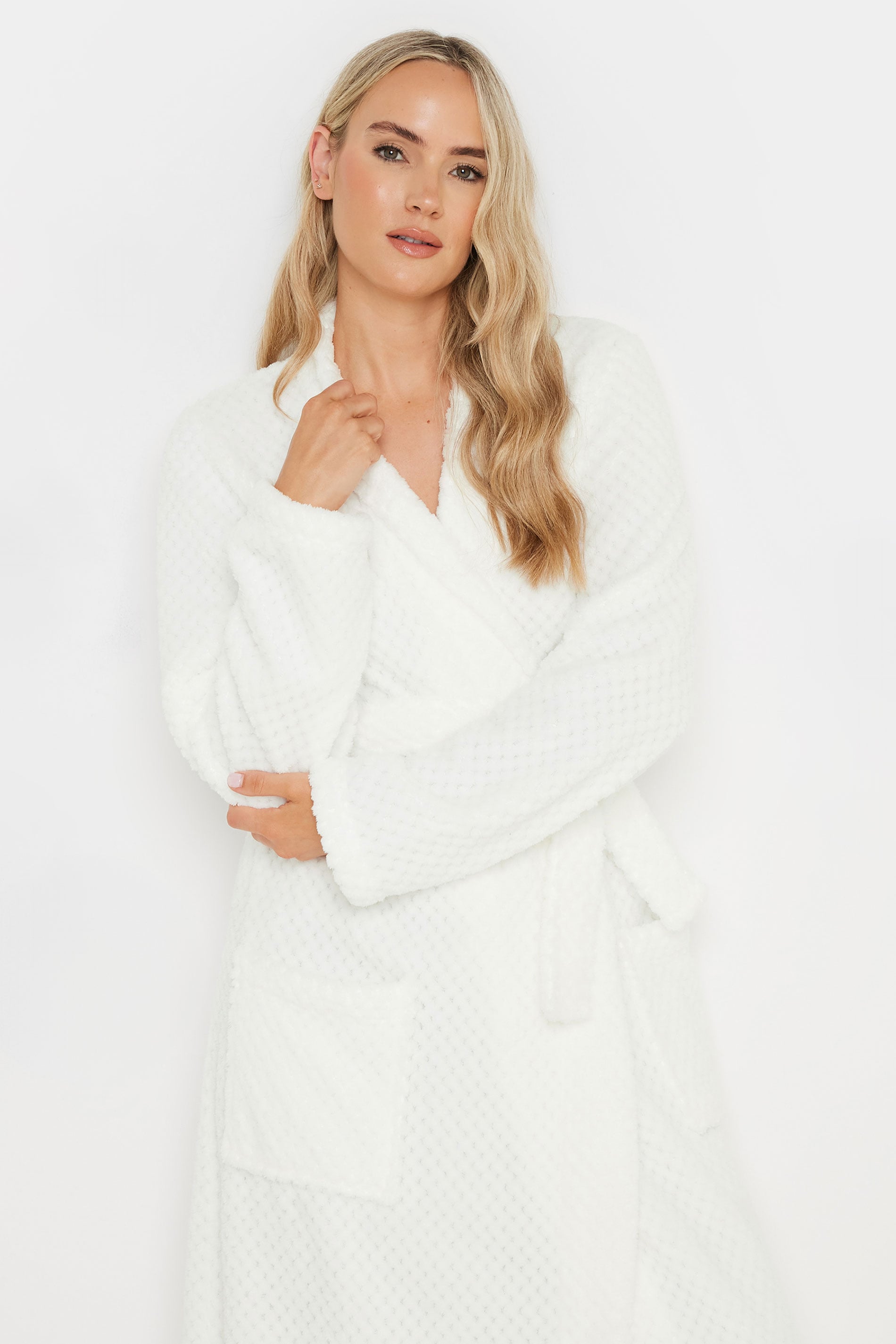  LTS Tall Ivory White Waffle Maxi Dressing Gown