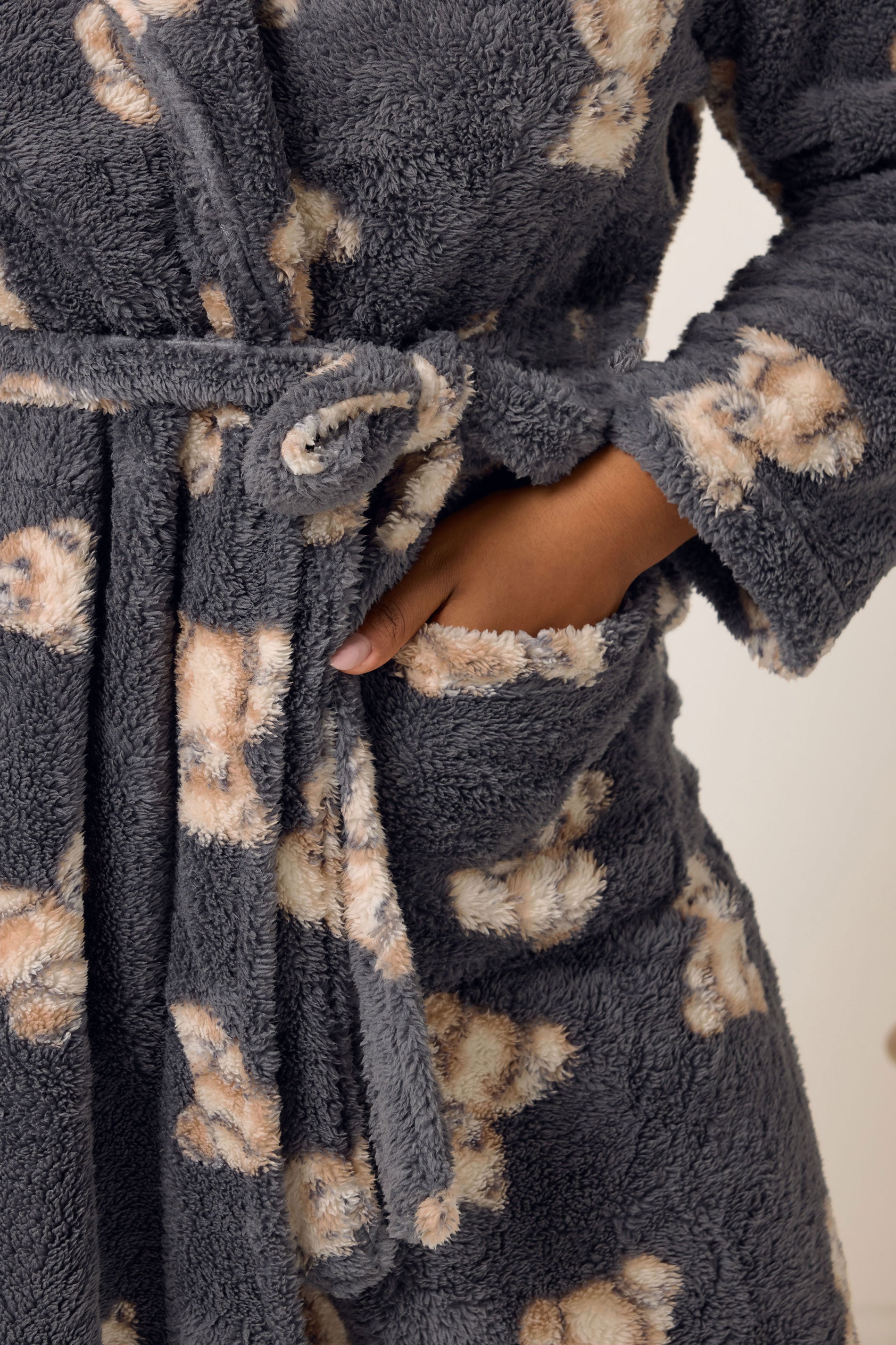  YOURS Curve Robe De Chambre Moelleuse à Col Châle Gris Teddy