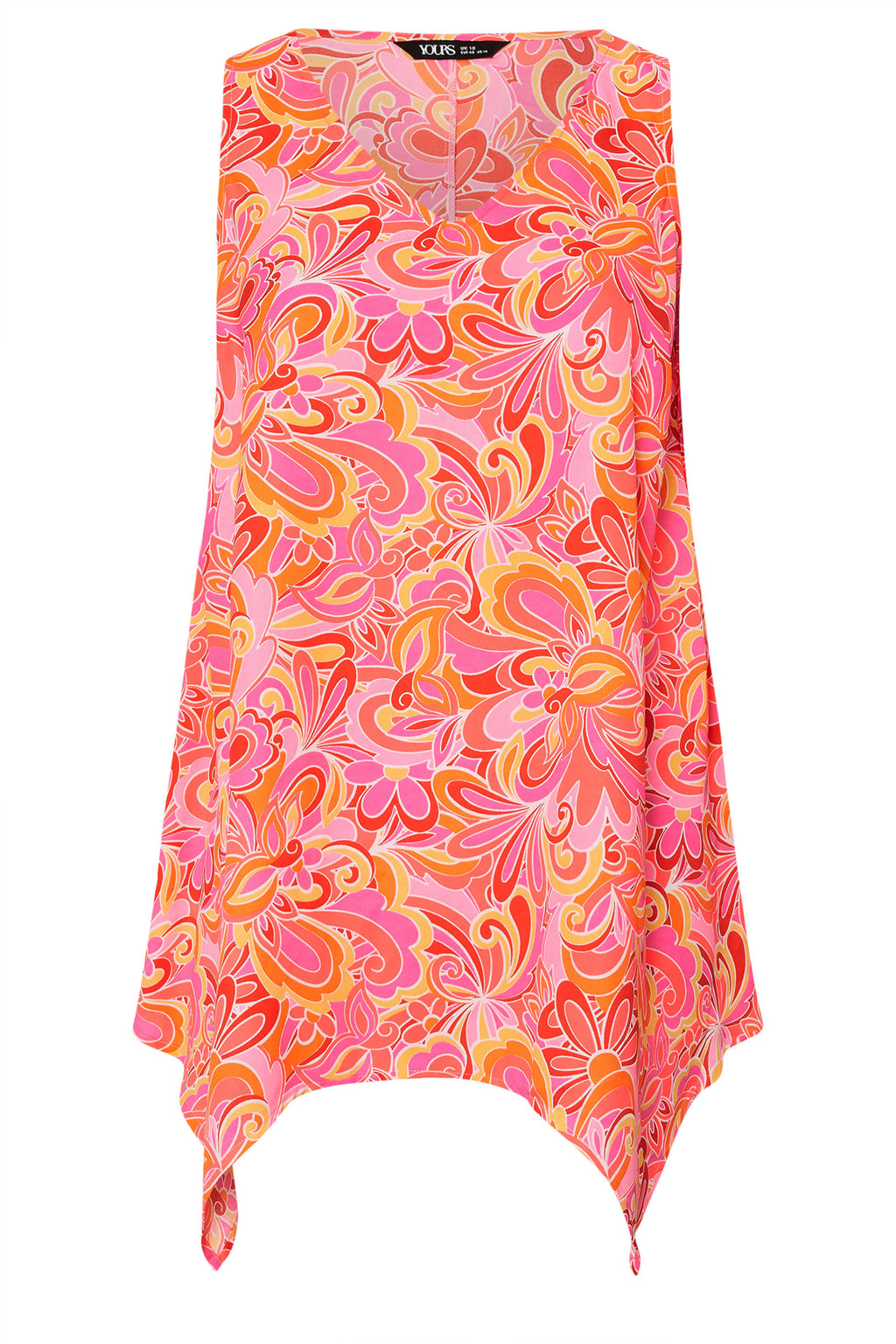  YOURS - Top Rose & Orange Tourbillons Floral Ourlet Asymétrique