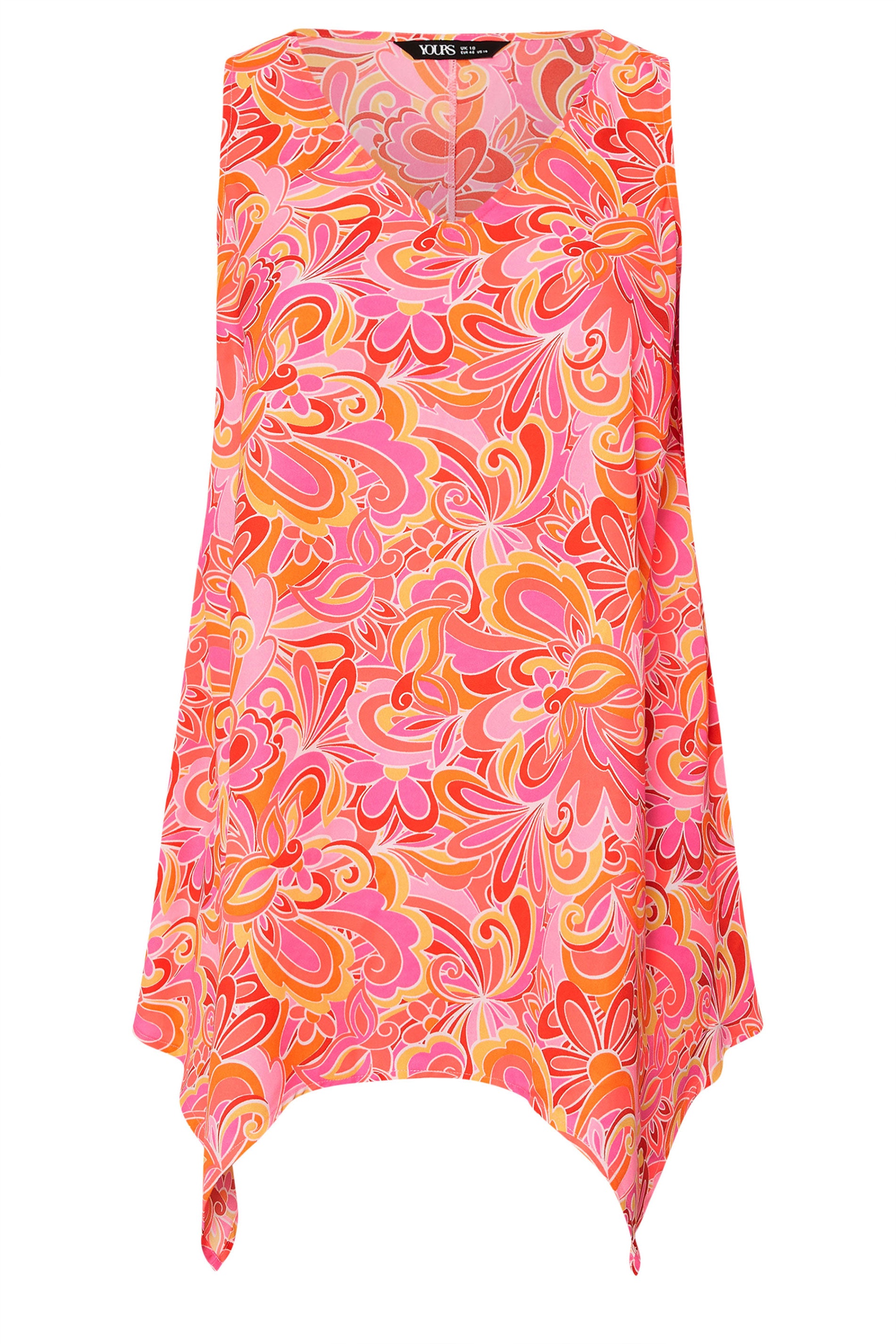  YOURS - Top Rose & Orange Tourbillons Floral Ourlet Asymétrique
