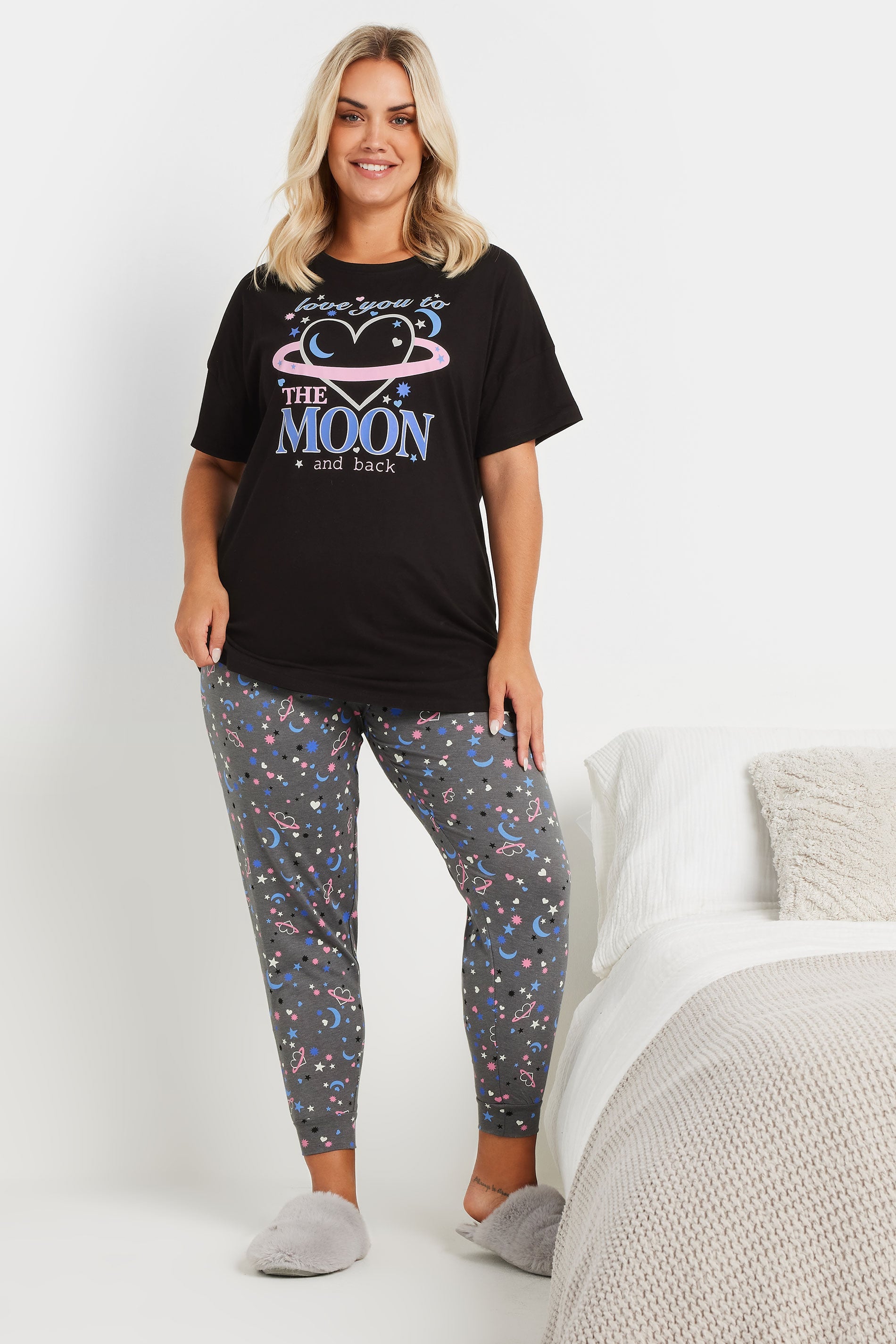  YOURS - Ensemble De Pyjama Noir & Gris Slogan