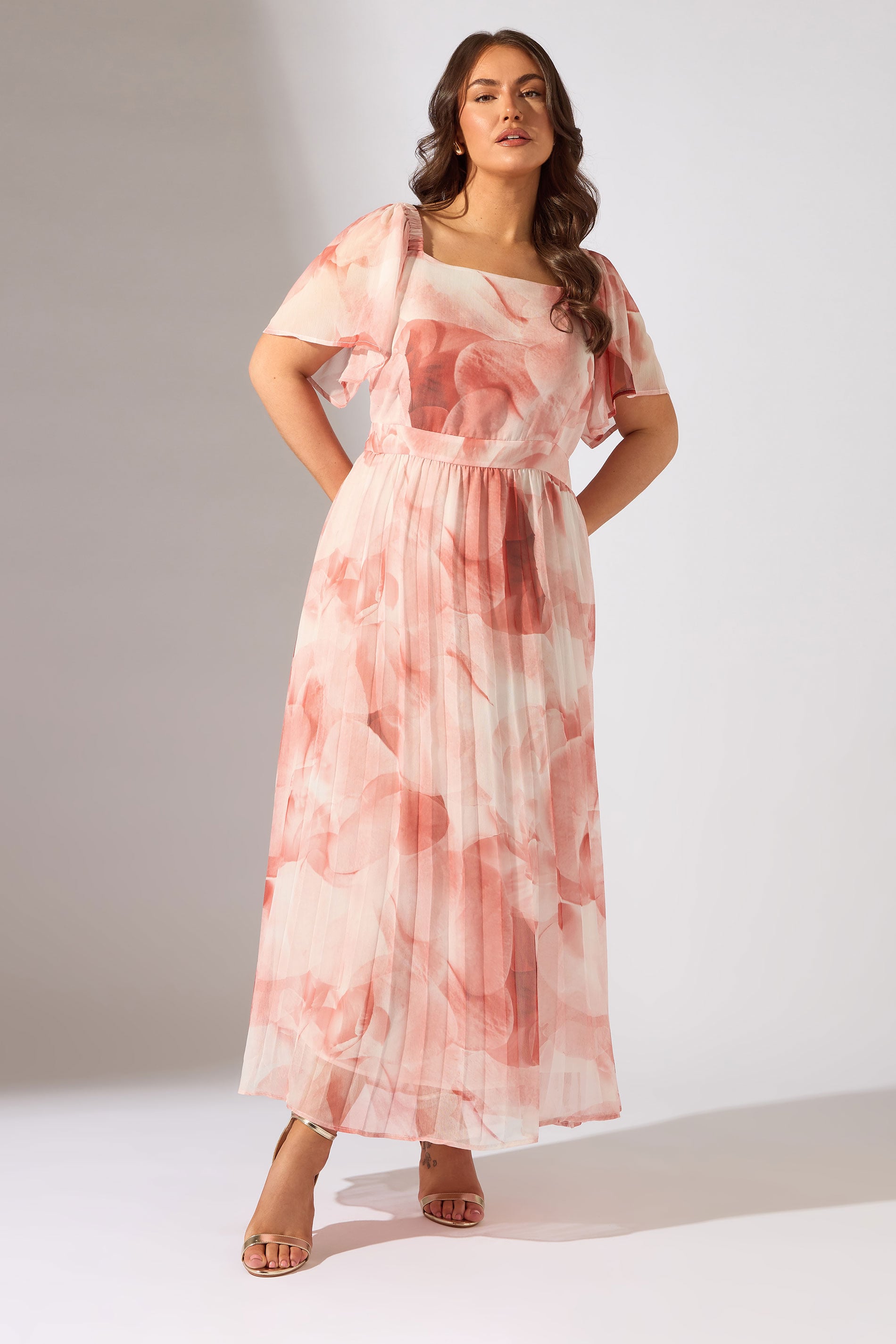  EVANS Curve Pink Floral Angel Sleeve Occasion Dress
