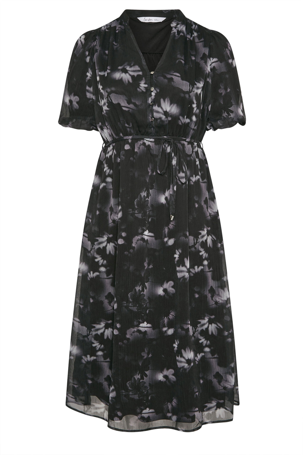  YOURS LONDON Curve Robe Chemise Grise à Manches Bouffantes Et Motif Floral Flou