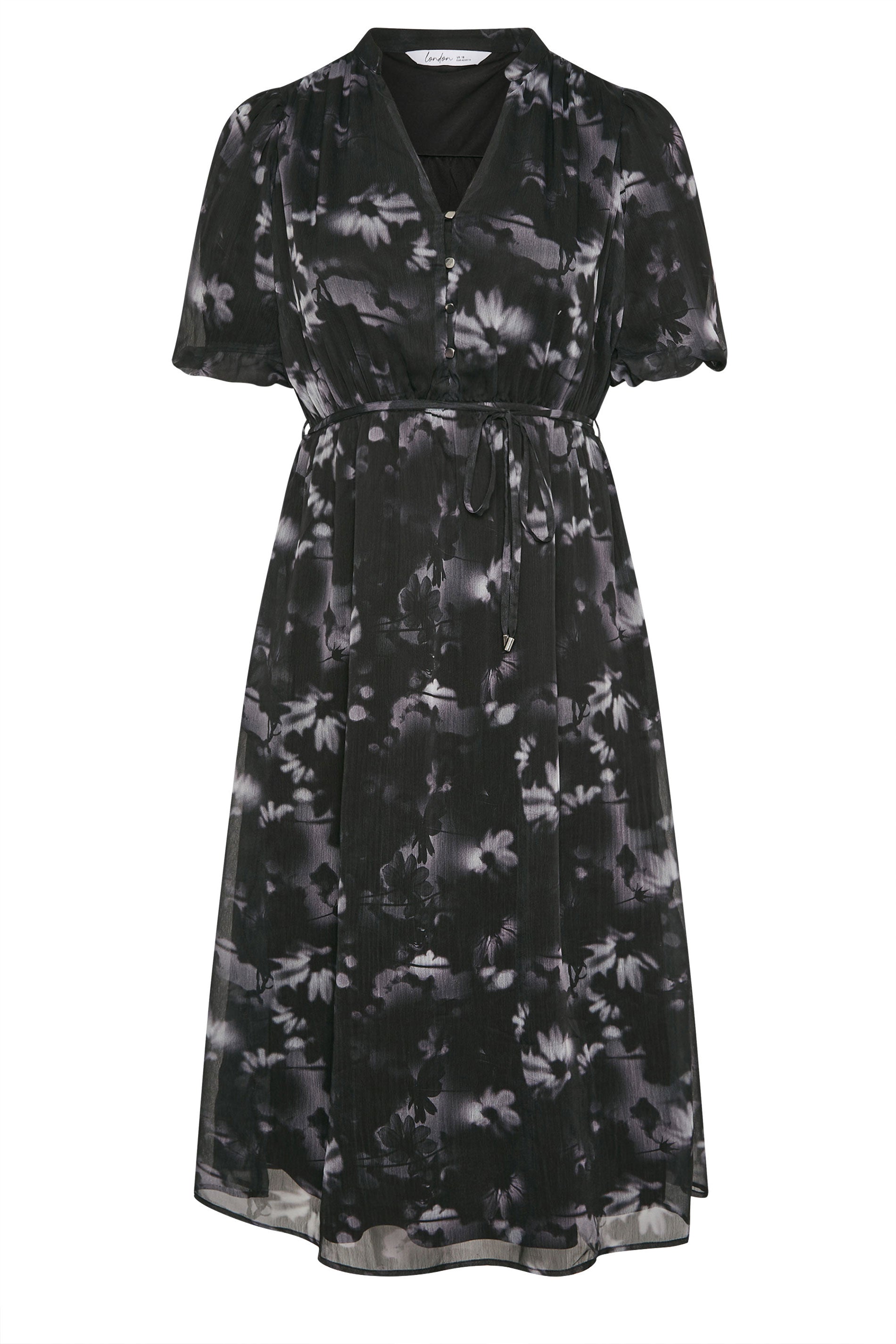  YOURS LONDON Curve Robe Chemise Grise à Manches Bouffantes Et Motif Floral Flou