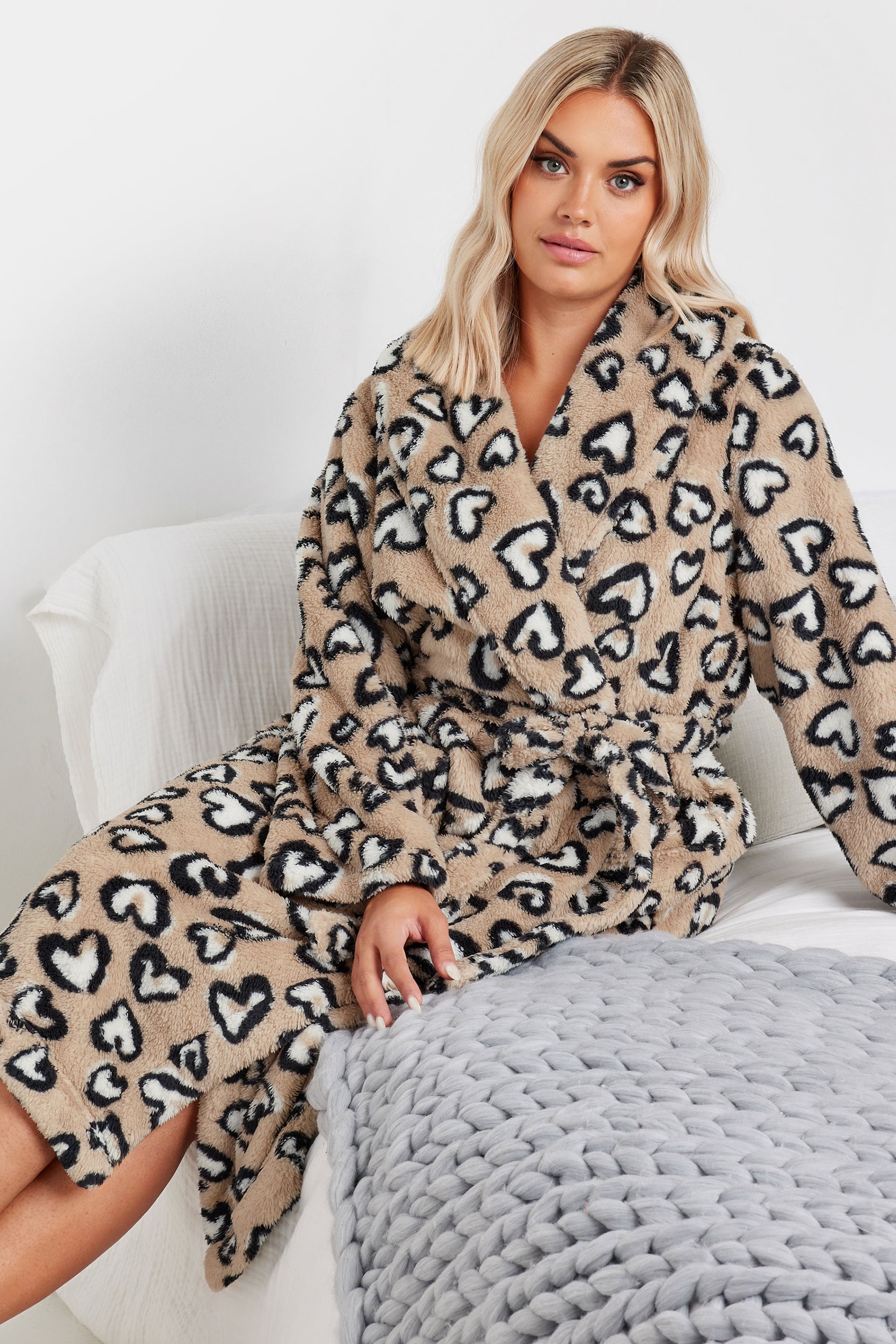  YOURS - Robe De Chambre Beige Léopard En Polaire
