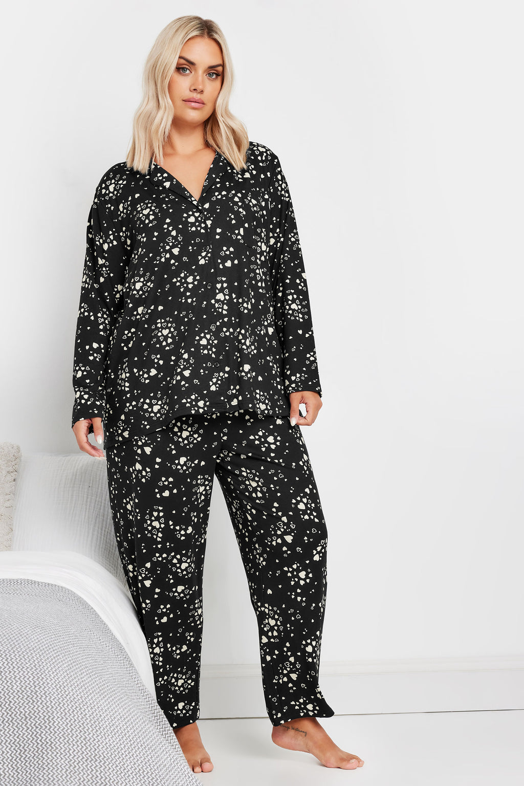  YOURS - Ensemble De Pyjama Noir Toucher Doux à Coeurs