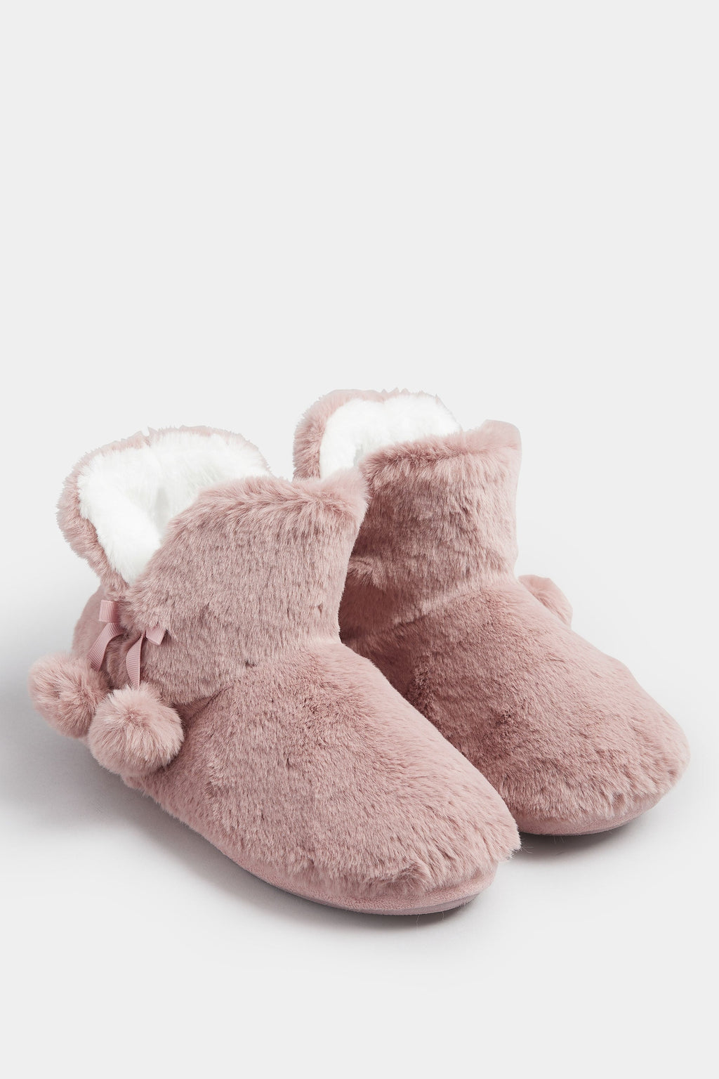  Chaussons Bottes En Fausse Fourrure à Pompons Roses