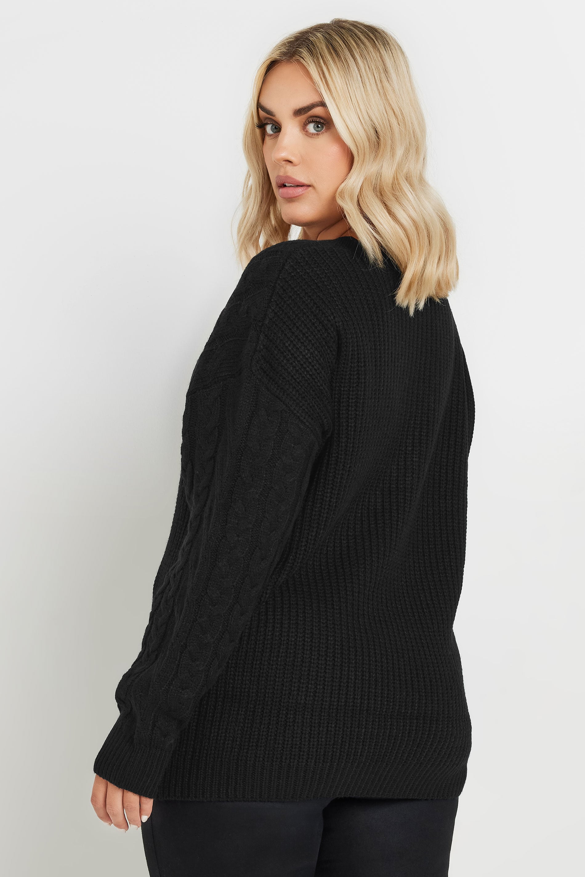  YOURS - Pull Noir En Maille Découpé Manches Longues