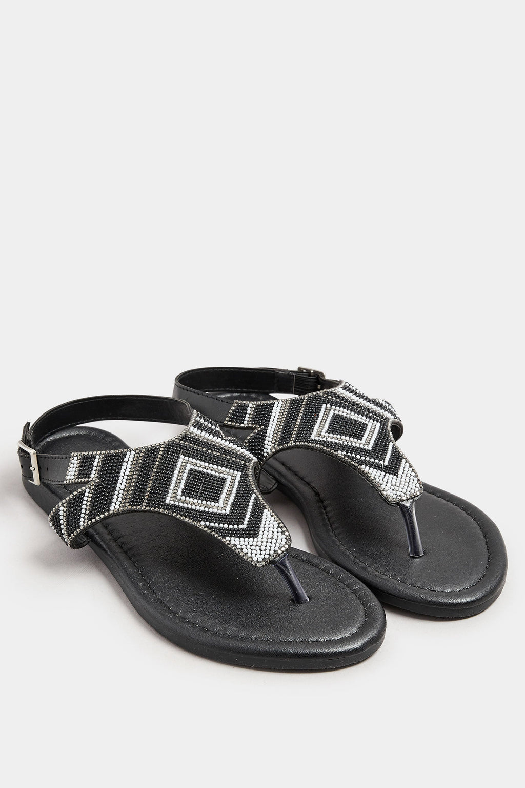  LTS Black Beaded Ankle Strap Sandals In Standard Fit