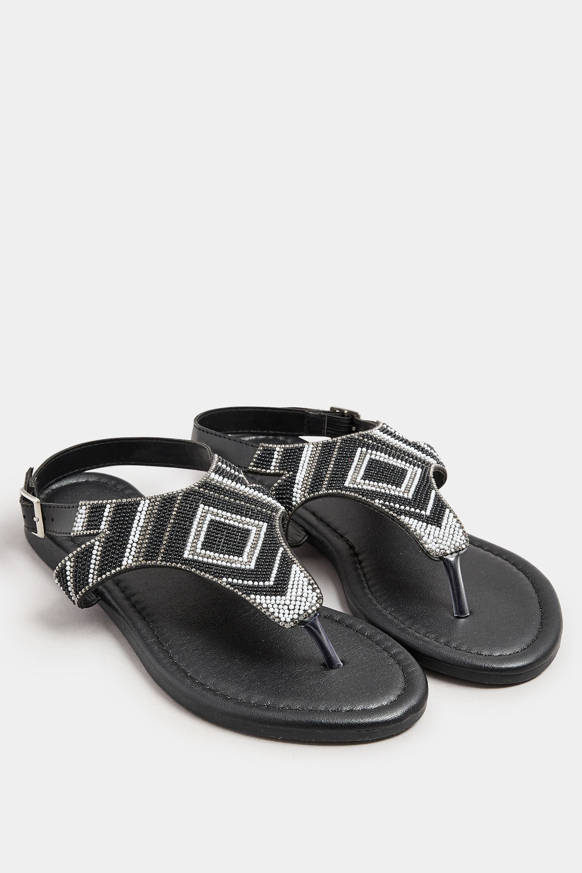  LTS Black Beaded Ankle Strap Sandals In Standard Fit