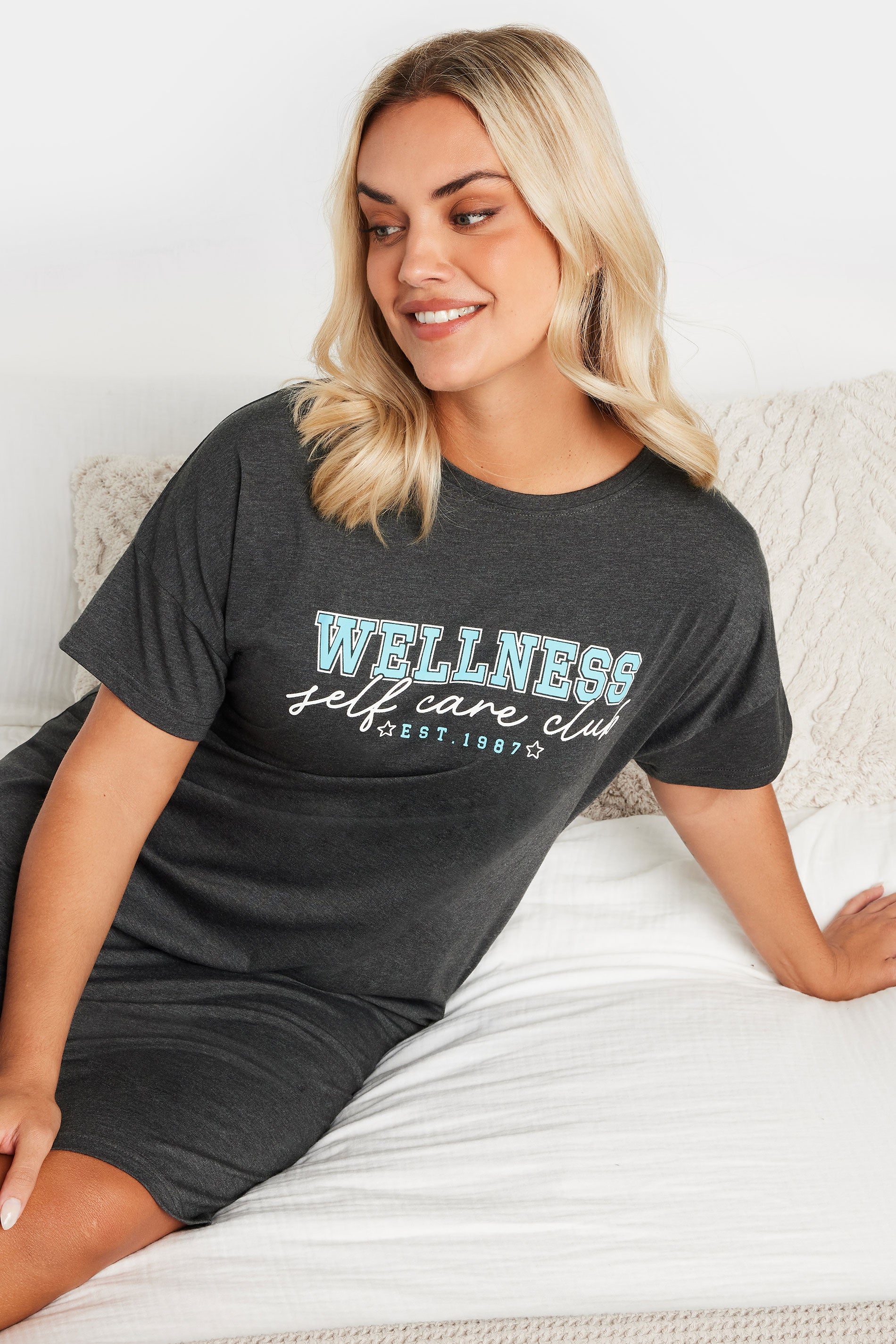  YOURS - Lot De 2 Chemises De Nuit Bleue & Grise 'Wellness' Design Étoiles